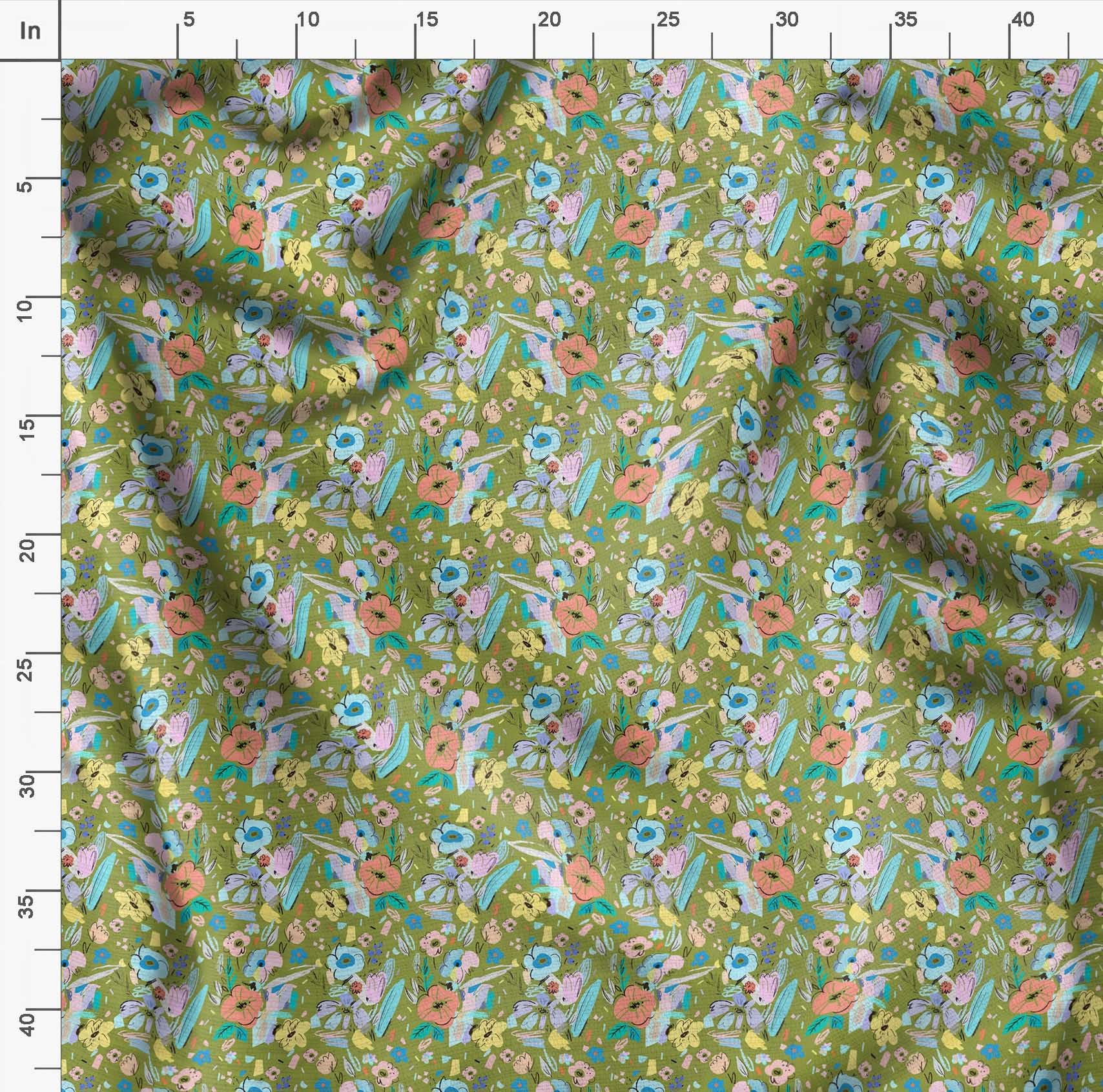 Soimoi Moss Green Georgette Fabric by The Yard - 42 Inch Wide - Artistic Leaf & Floral Printed Fabric for Dresses, Scarves & Home Decor - Elegant & Trendy DIY Sewing Projects