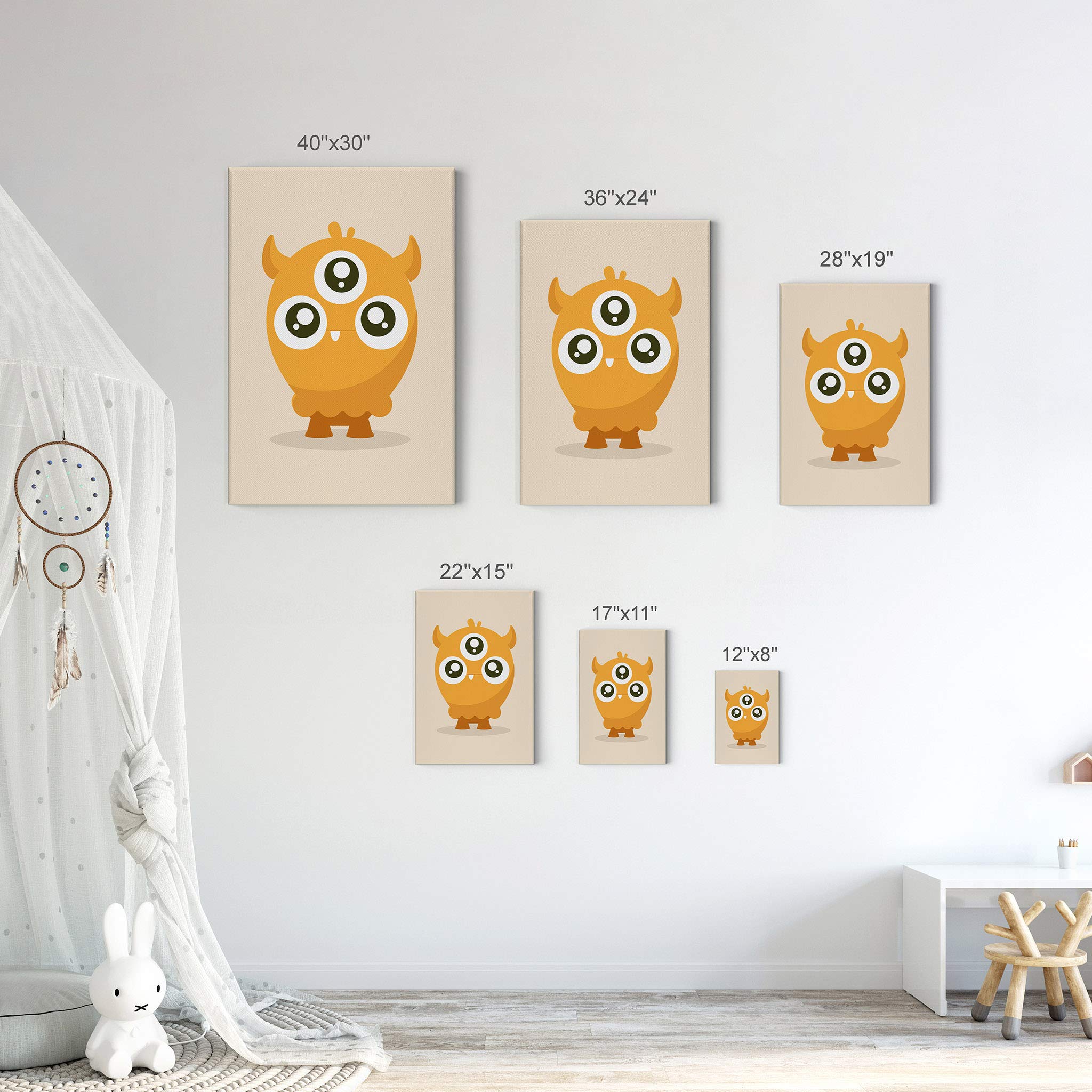 Orange Monster Canvas Print - Smile Art Design Kids Room Decor, Nursery Wall Art, Ready to Hang (28x19 Inches) - Perfect for Baby Rooms, Playrooms & Children's Bedrooms | Made in USA