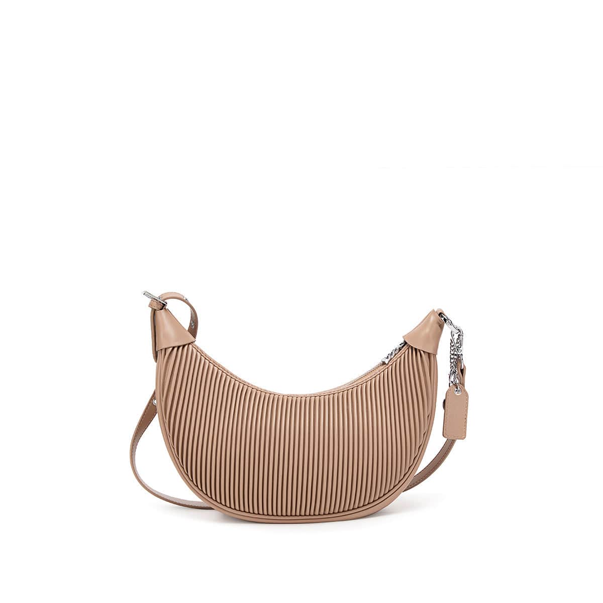 Vegan Leather Crossbody Bag for Women | Crescent Latte Pleated Shoulder Purse | Stylish & Eco-Friendly Handbag for Work, Travel & Everyday Use