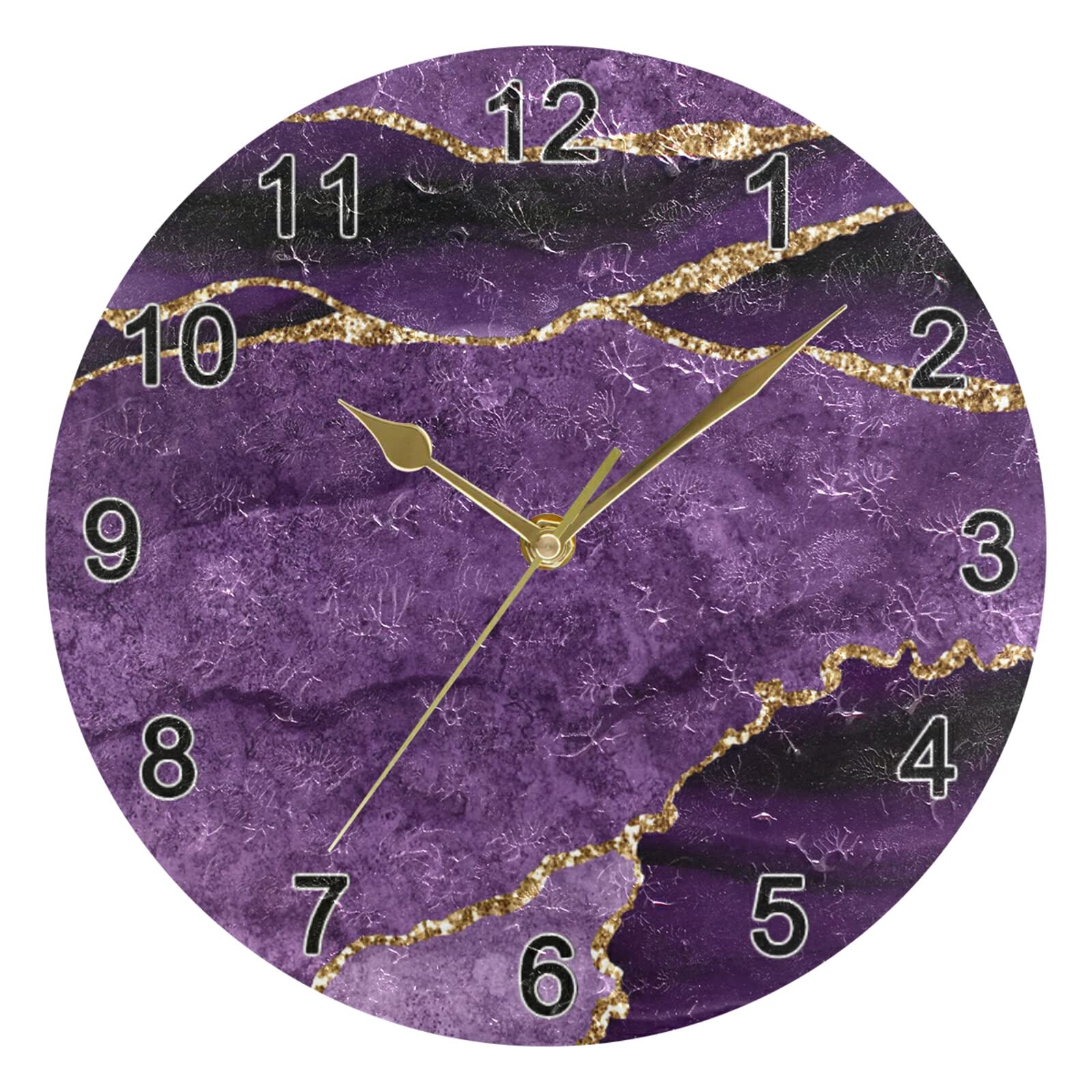 CHIFIGNO Purple Gold Agate Wall Clock - Elegant Decorative Clock for Bedroom, Bathroom, Office & Kids Room | Space-Themed Home Decor for School & Workspace