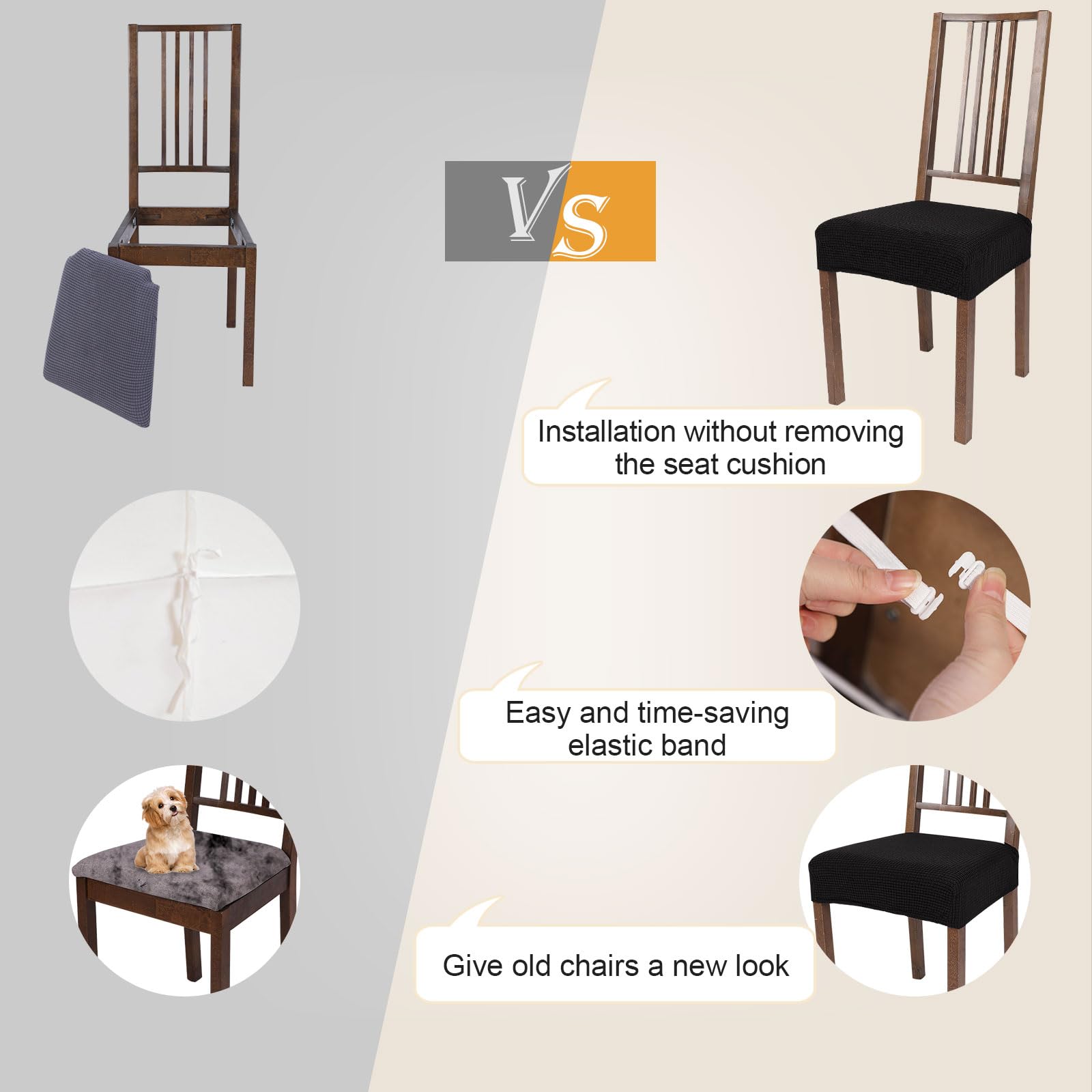 NIBESSER 4-Pack Stretchable Dining Chair Covers - Soft, Washable & Removable Slipcovers for Kitchen & Dining Room Chairs, Armless Seat Protectors (Black Jacquard, Rear-Covered) - Perfect for Home Decor, Parties & Daily Use