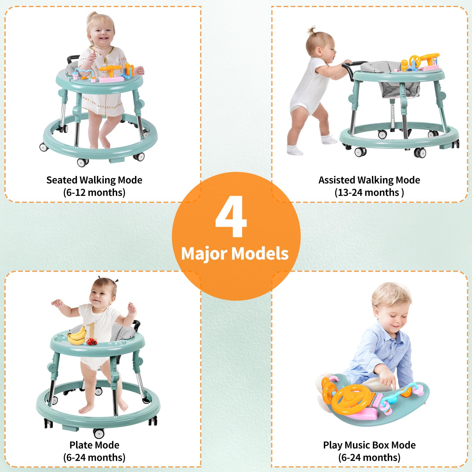 Foldable 9-Speed Adjustable Baby Walker with Wheels & Music - Anti-Fall Infant Activity Center for Boys & Girls 6-24 Months - Perfect for Learning to Walk & Indoor Playtime