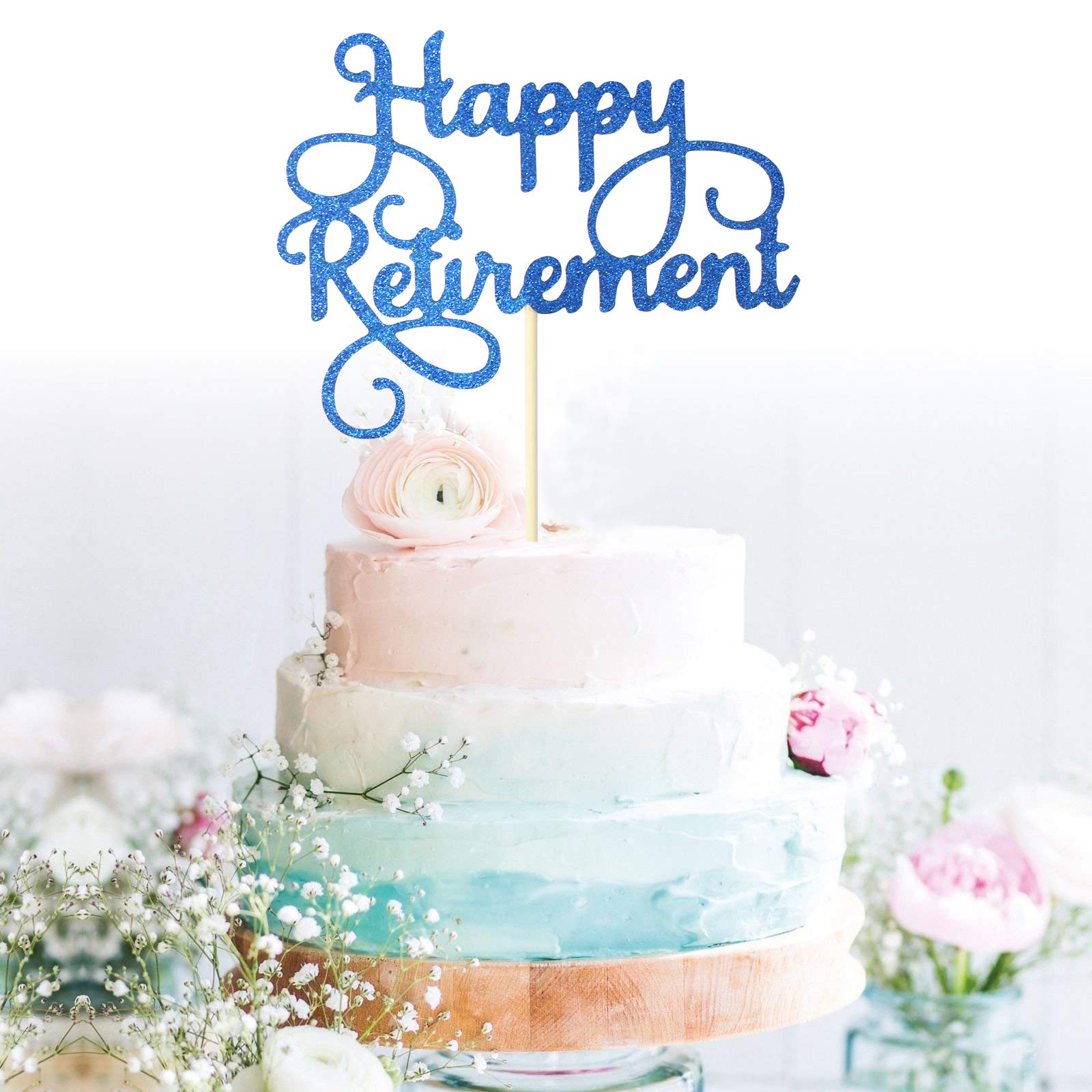Happy Retirement Blue Cake Topper - Retirement Party Decorations, Favors & Gifts for Retirement Celebration (Blue) - Perfect for Retirement Parties, Office Farewells & Milestone Celebrations
