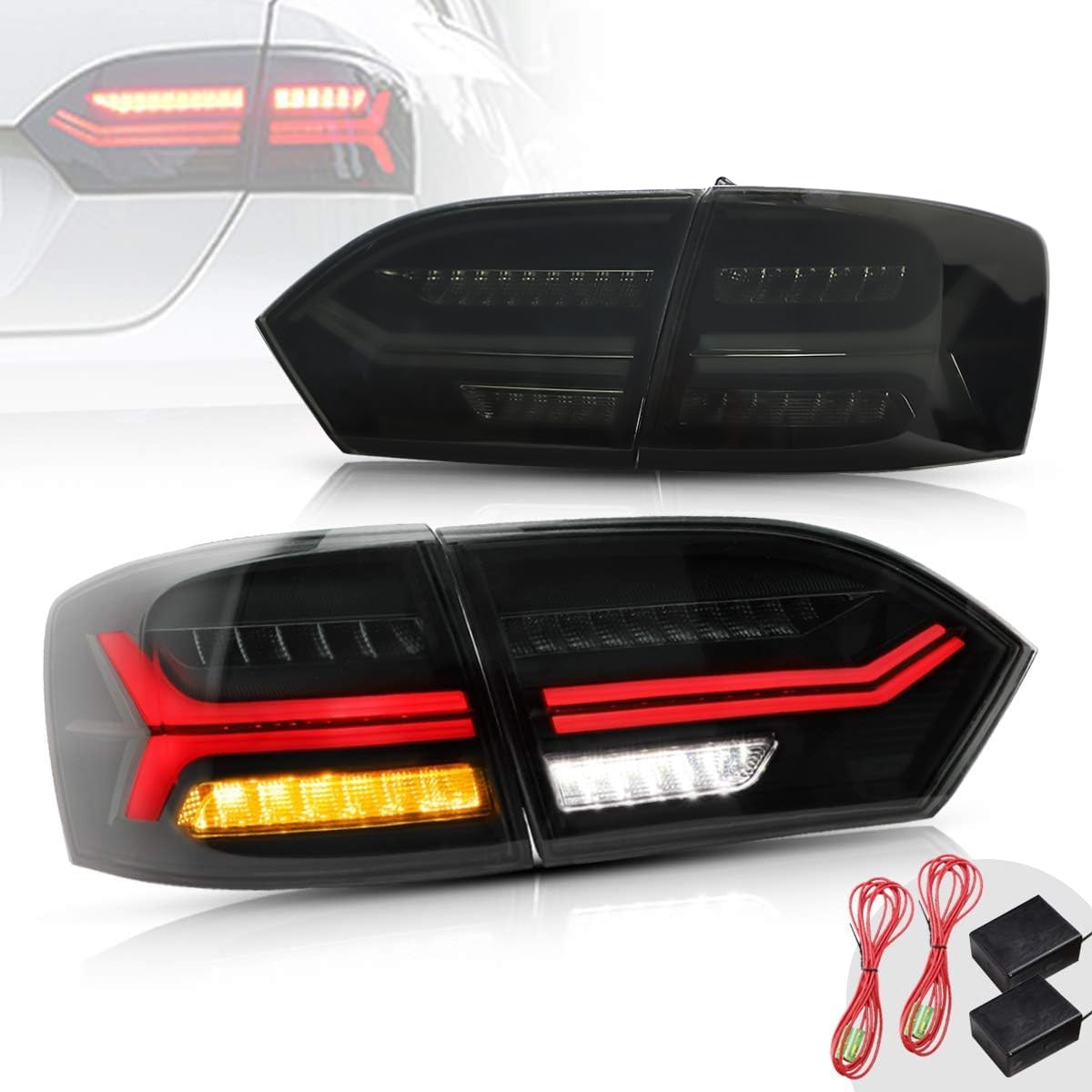 VLAND LED Tail Lights for 2011-2014 Volkswagen Jetta/Sagitar 6th Gen (A6) - Smoked Lens Style, Plug and Play, Direct Replacement (Not Compatible with LED Models) - Upgrade Your Car's Rear Lighting for Enhanced Style and Safety