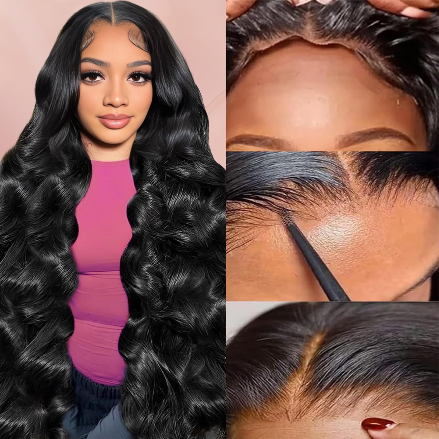 28 Inch Glueless Human Hair Wigs for Women - 5x5 HD Lace Closure, Pre Plucked & Pre Cut, 180% Density Body Wave Lace Front Wig (Natural Black) - Perfect for Beginners, Daily Wear & Special Occasions