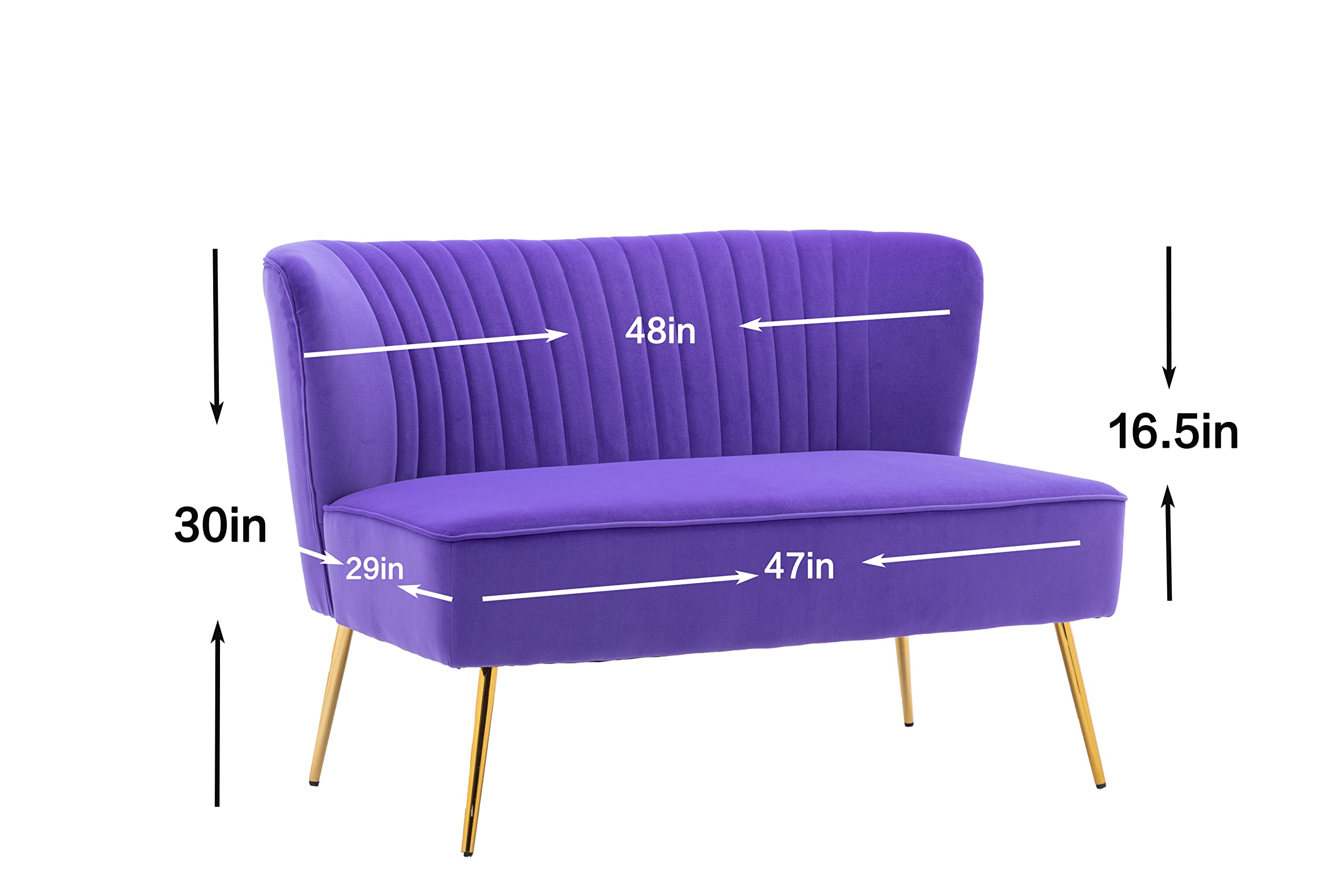 Velvet 2-Seater Modern Sofa Couch with Durable Metal Legs & Comfort Back Cushion - Compact Living Room, Apartment, Bedroom Furniture (Purple) | Perfect for Small Spaces, Lounge, Reading Nook & Cozy Home Decor