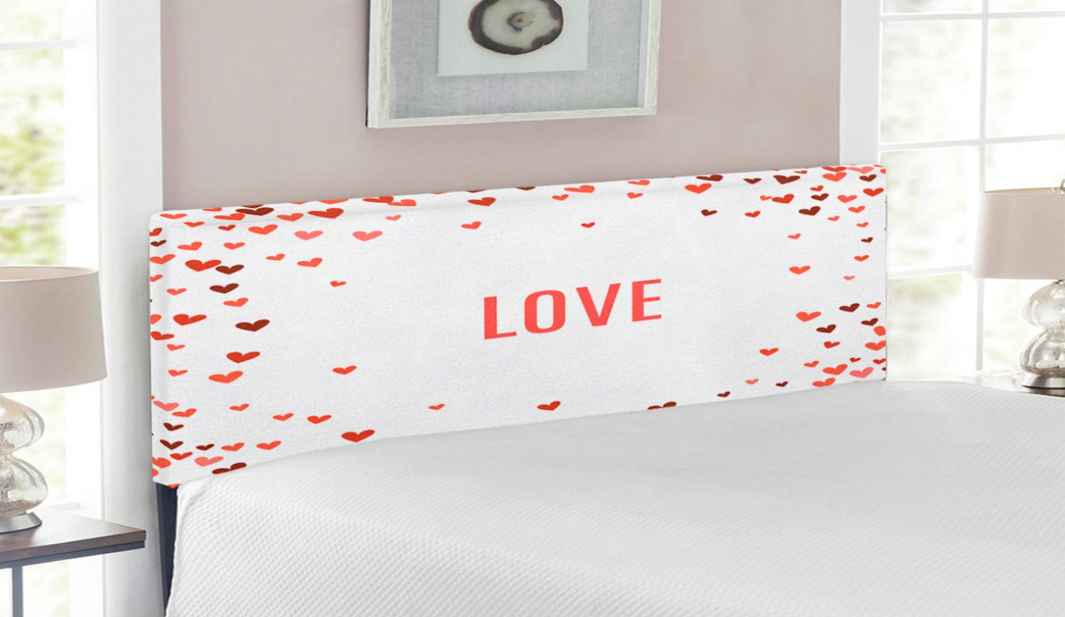 Ambesonne Love Headboard - Romantic Heart Design Upholstered Metal Bed Frame with Memory Foam | Queen Size Burgundy & White | Perfect for Master Bedroom, Guest Room & Romantic Decor
