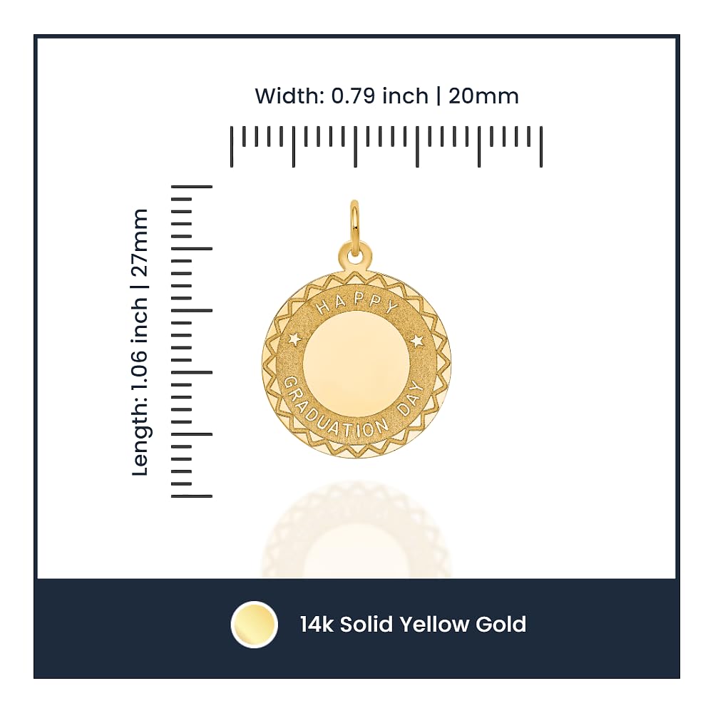 14K Solid Yellow Gold Happy Graduation Day Necklace with Pendant Charm - Elegant Jewelry Gift for Graduates, Perfect for Commencement Ceremonies & Celebrations