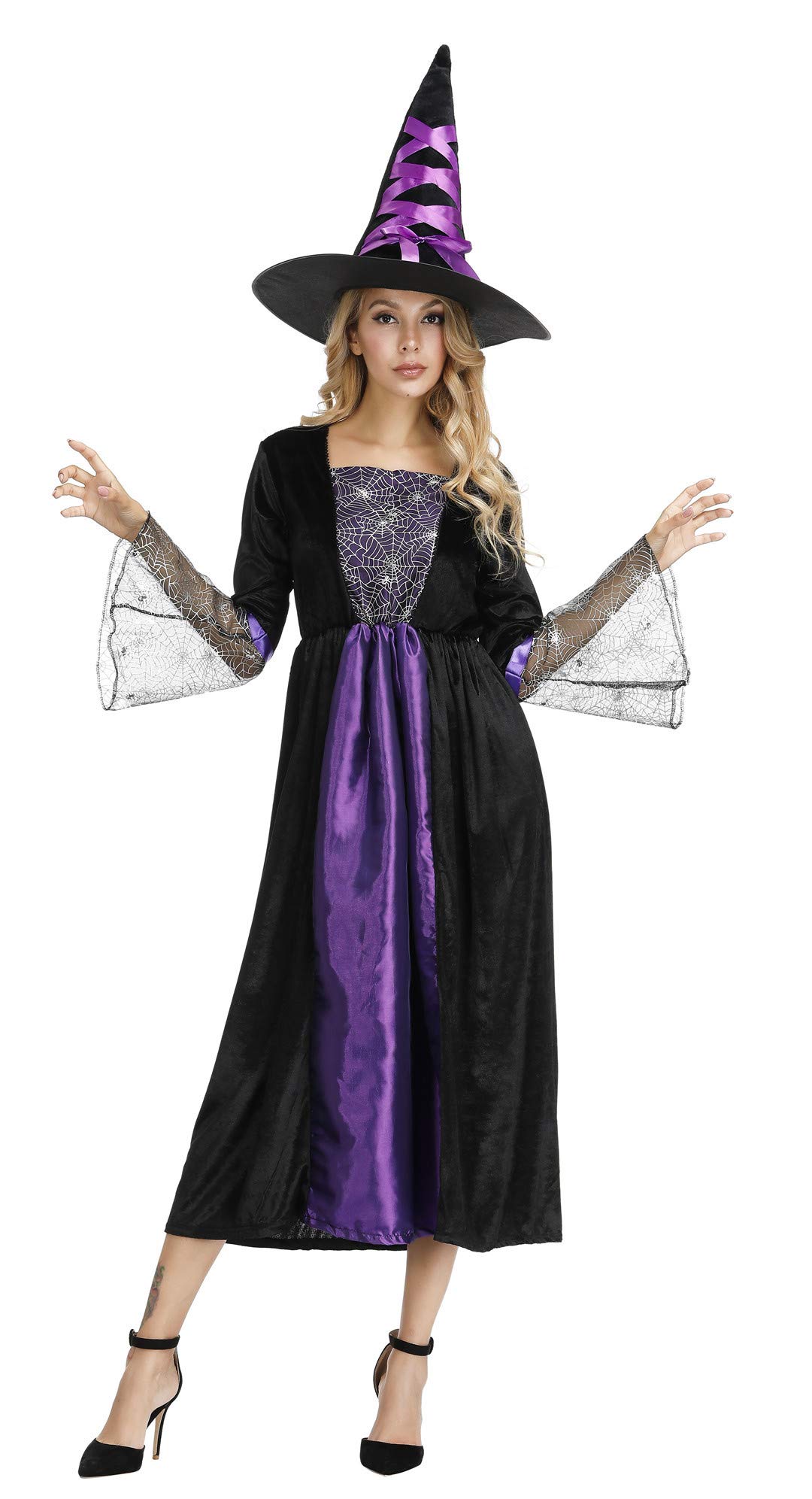 Wicked Witch Costume for Women - Long Sorceress Dress with Pointed Hat | Halloween Party, Cosplay & Themed Events Outfit