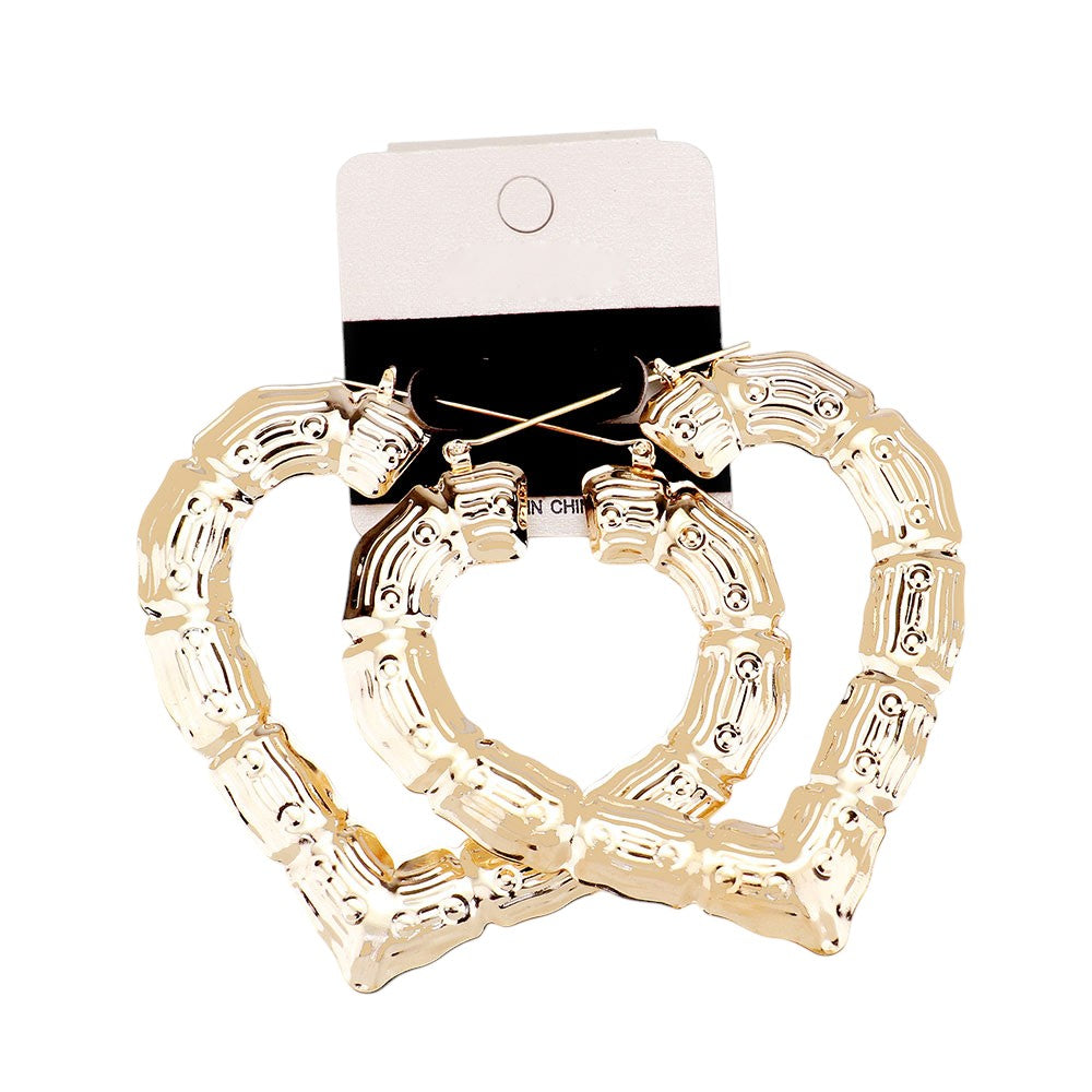 12 Pairs Medium Metal Bamboo Heart Pin Catch Earrings for Women - Fashion Boho Dangle Drop Earrings for Daily Wear, Parties & Gifts