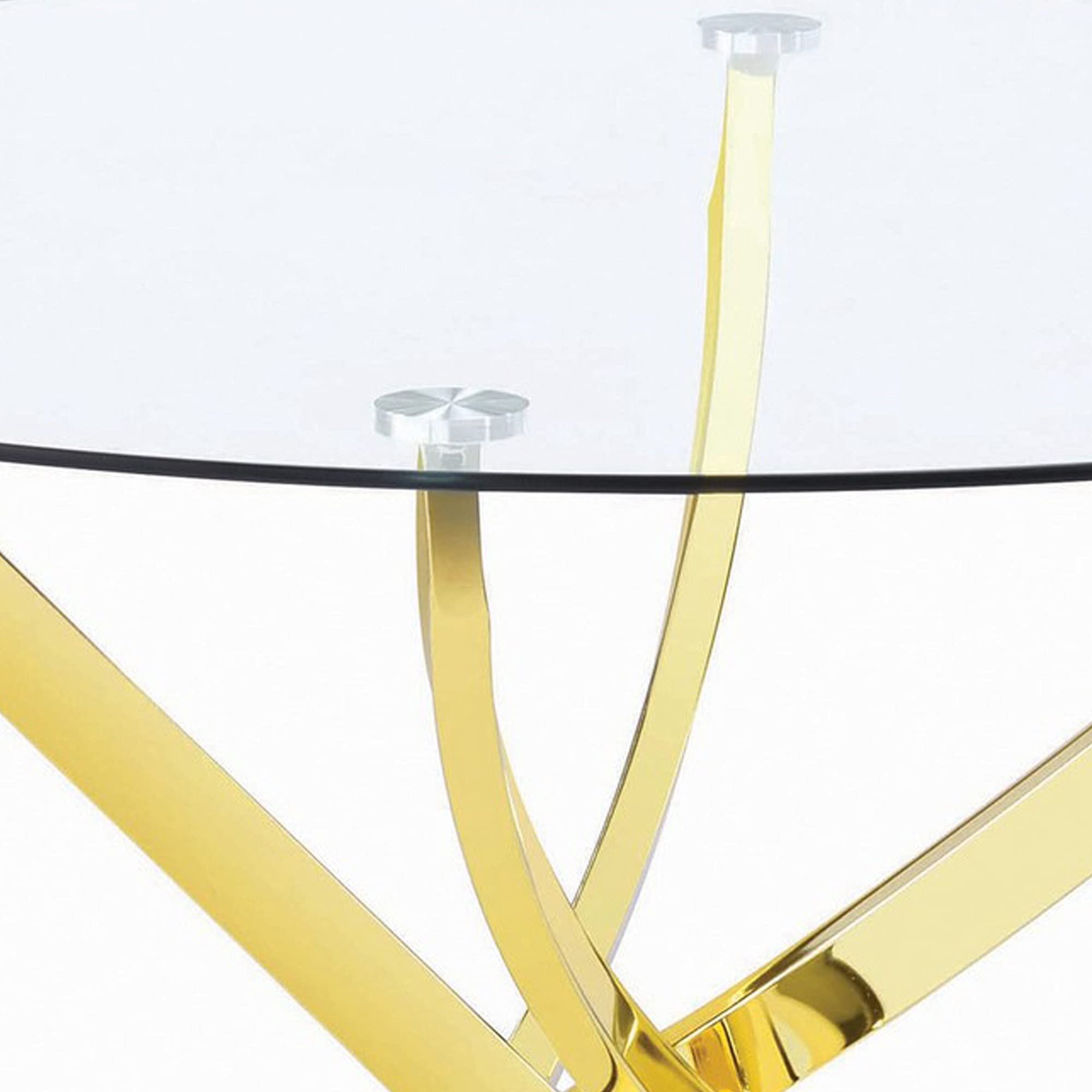 Benjara Modern Dining Table with Tempered Glass Top & Curved Gold Metal Base - Perfect for Small Spaces, Apartments & Contemporary Dining Rooms