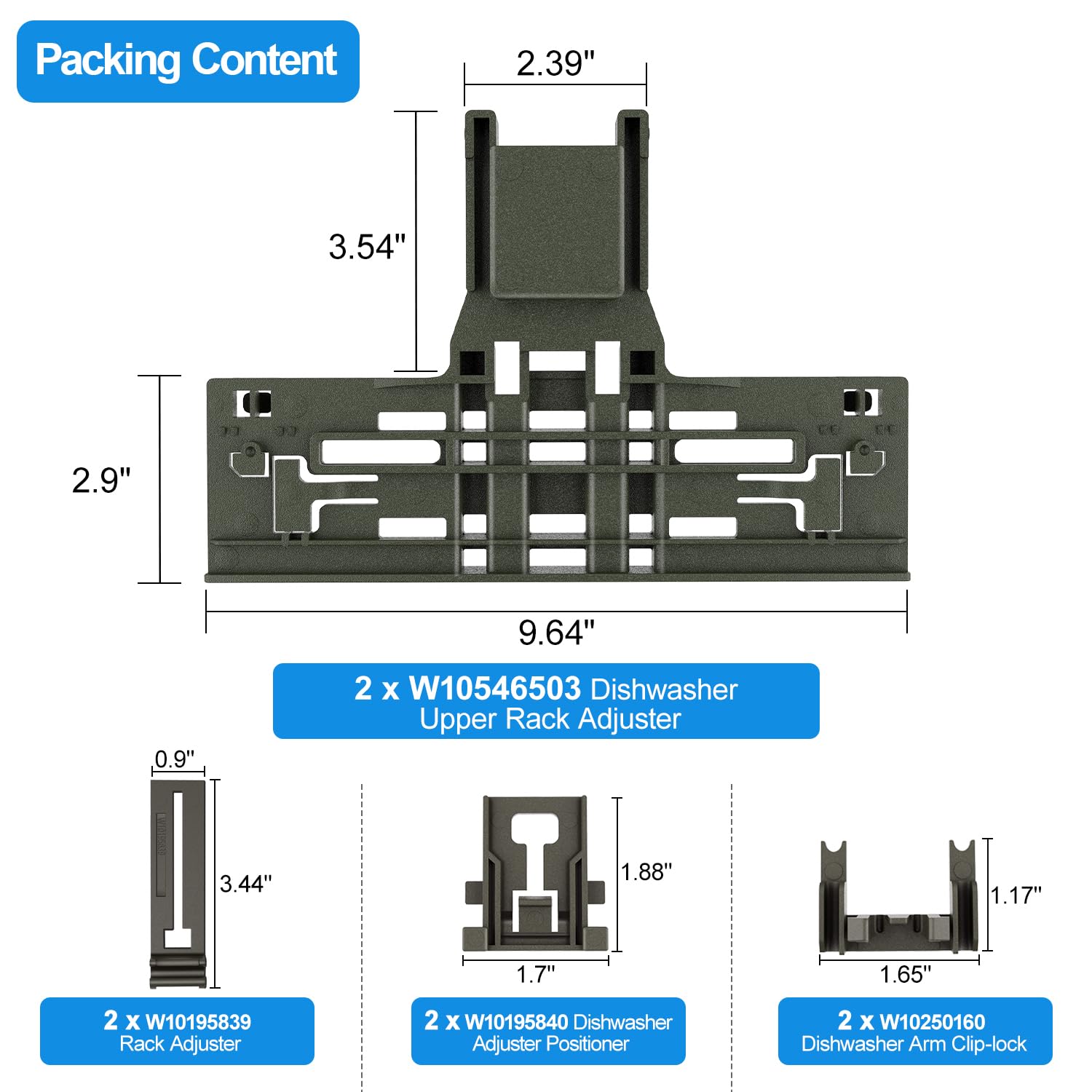 Upgraded Dishwasher Top Rack Adjuster Replacement Part - Compatible with KitchenAid W10546503, Whirlpool & Kenmore Dishwashers (KDTE334GPS0, KDTM354DSS4) - Fixes Loose or Broken Upper Rack for Smooth Dish Loading in Your Kitchen