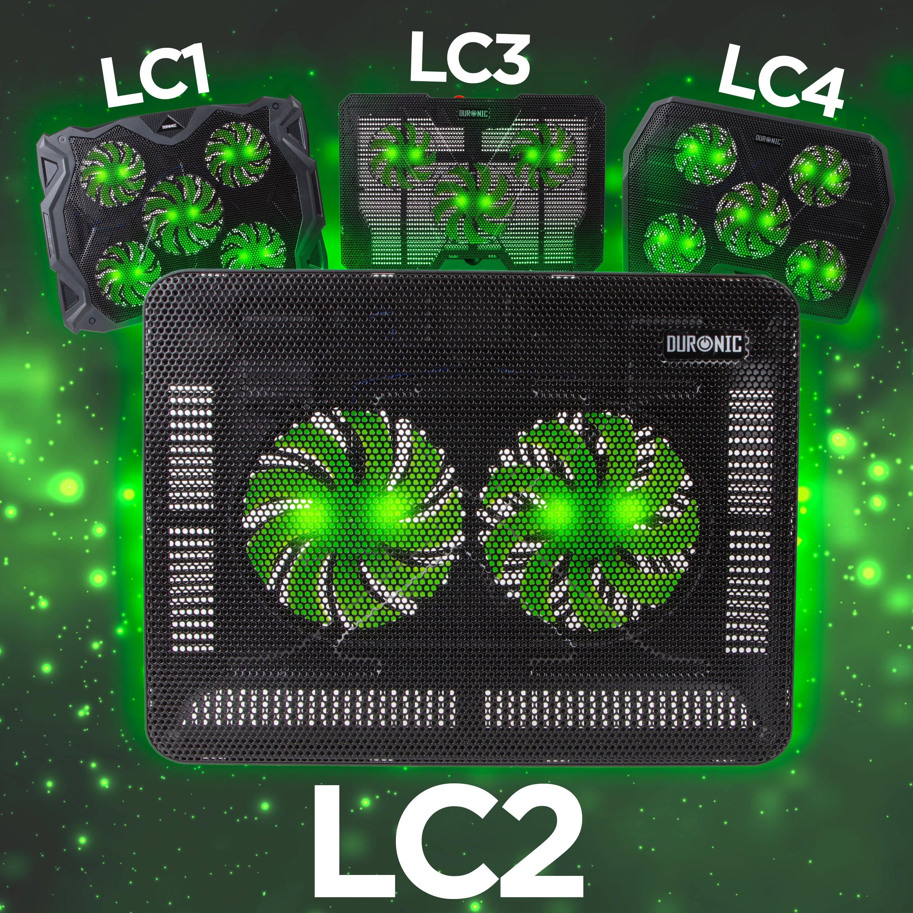Duronic LC2 Laptop Cooling Pad with Dual 1200 RPM Fans - Adjustable Ergonomic Cooler Stand for 11-17 Inch Laptops, Lightweight Design with LED Lights | Ideal for Gaming, Office Work & Study Sessions