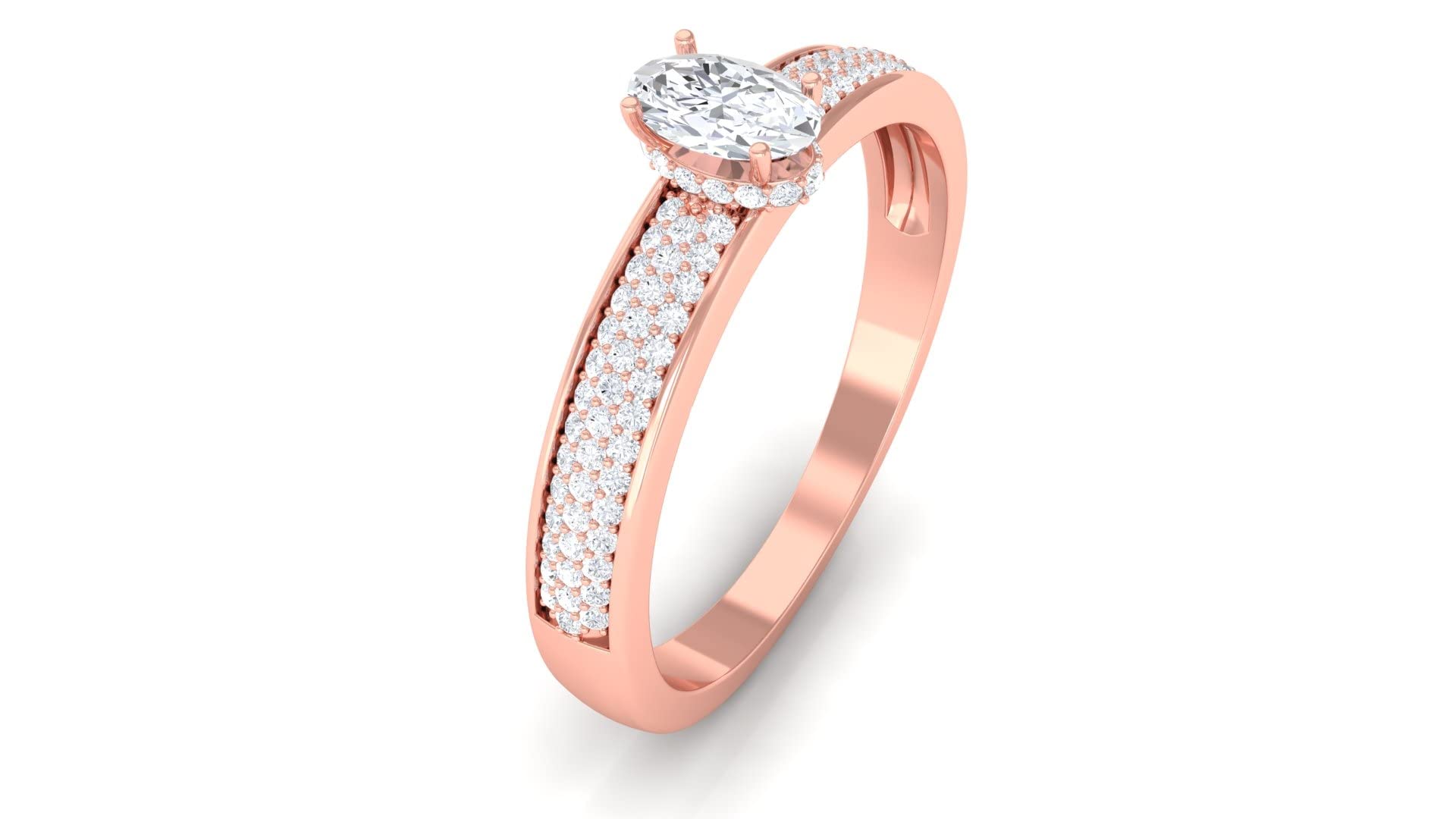 Rosec Jewels 3/4 CT Oval Solitaire Engagement Ring - Natural Diamond Hidden Halo Ring with Side Stones (14K Solid Gold, HI Color SI Clarity) - Perfect for Proposals, Anniversaries & Bridal Jewelry