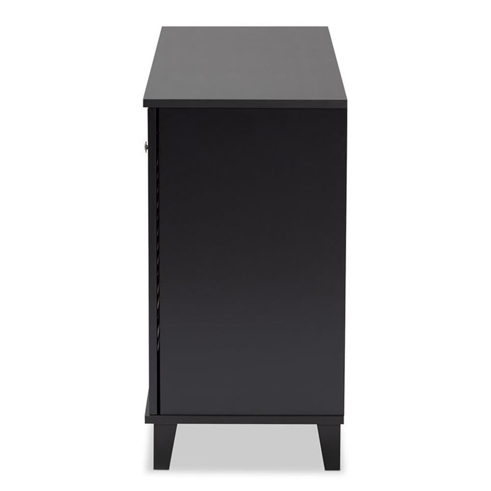 Baxton Studio Coolidge Modern 8-Shelf Shoe Storage Cabinet - Dark Grey Wooden Organizer for Entryway, Closet & Bedroom Shoe Display