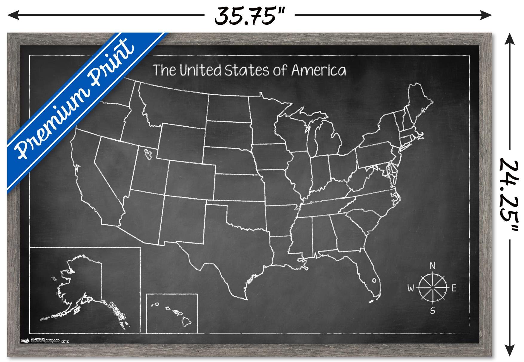 Trends International Chalk Map - USA Wall Poster, 22.375