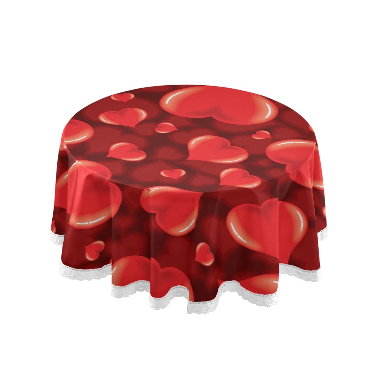 Hearts Cotton Round Tablecloth - Nordic Twill Washable Table Cover for Dining, Holiday Decor, Christmas Party & Picnic - Perfect for Home, Restaurant and Outdoor Gatherings