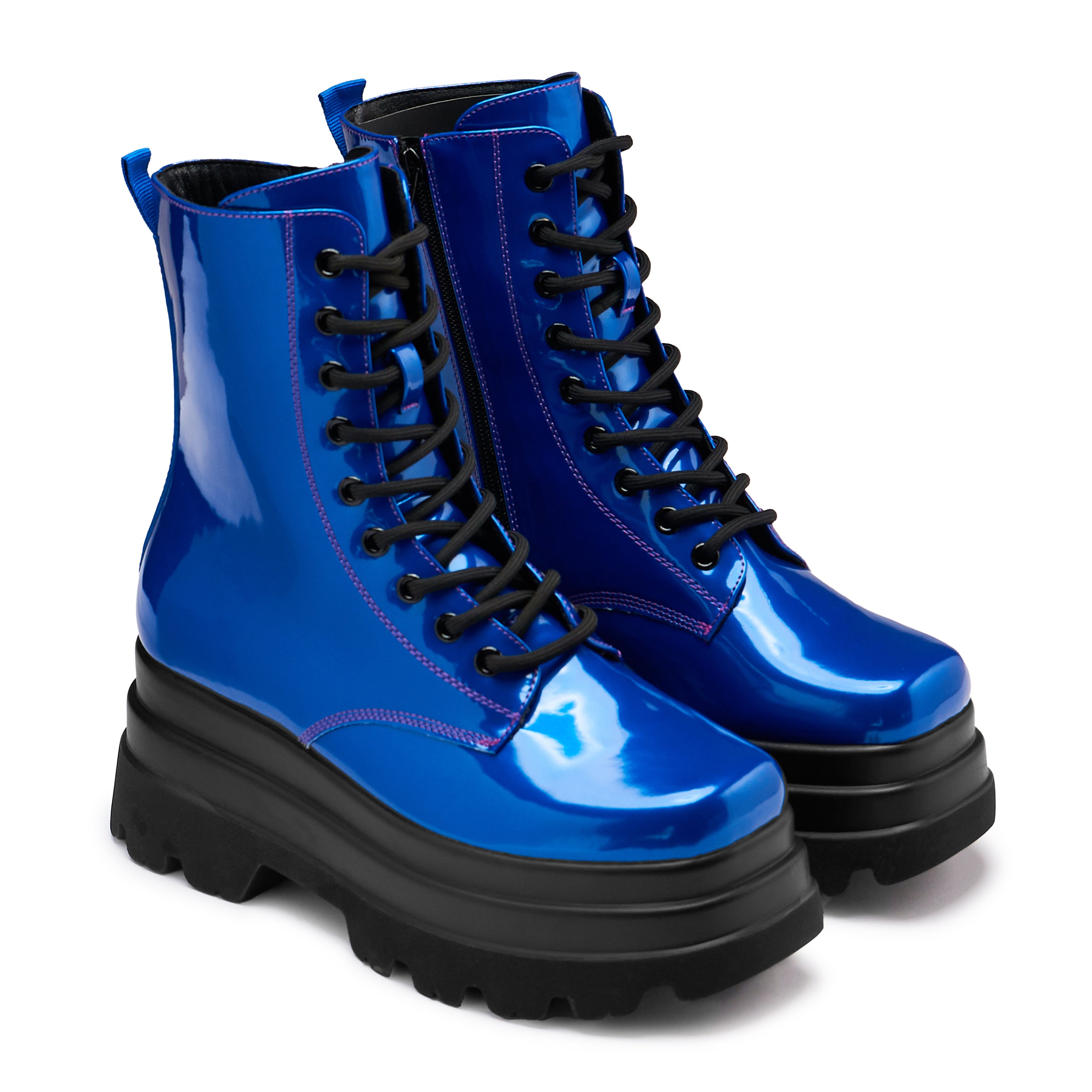 Deathwatch Trident Platform Boots in Cobalt Blue | Stylish & Comfortable Gothic Combat Boots for Cosplay, Halloween & Alternative Fashion