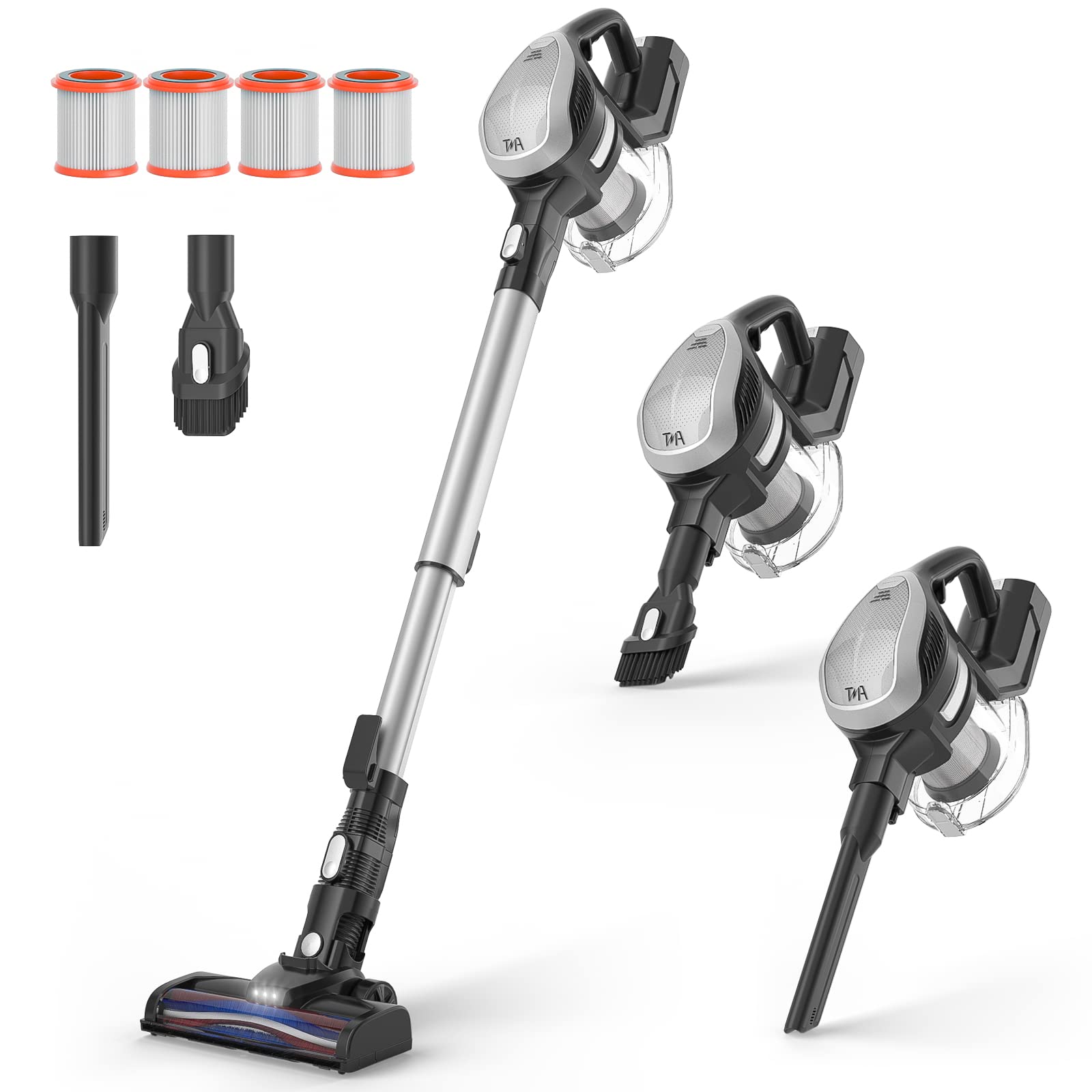 6-in-1 Cordless Stick Vacuum Cleaner with Detachable Battery - Powerful 20Kpa Suction, 1.3L Dust Cup, 4 HEPA Filters & LED Brush - Lightweight for Hard Floors & Pet Hair (Model T120) - Perfect for Quick Home Cleaning & Pet Hair Removal