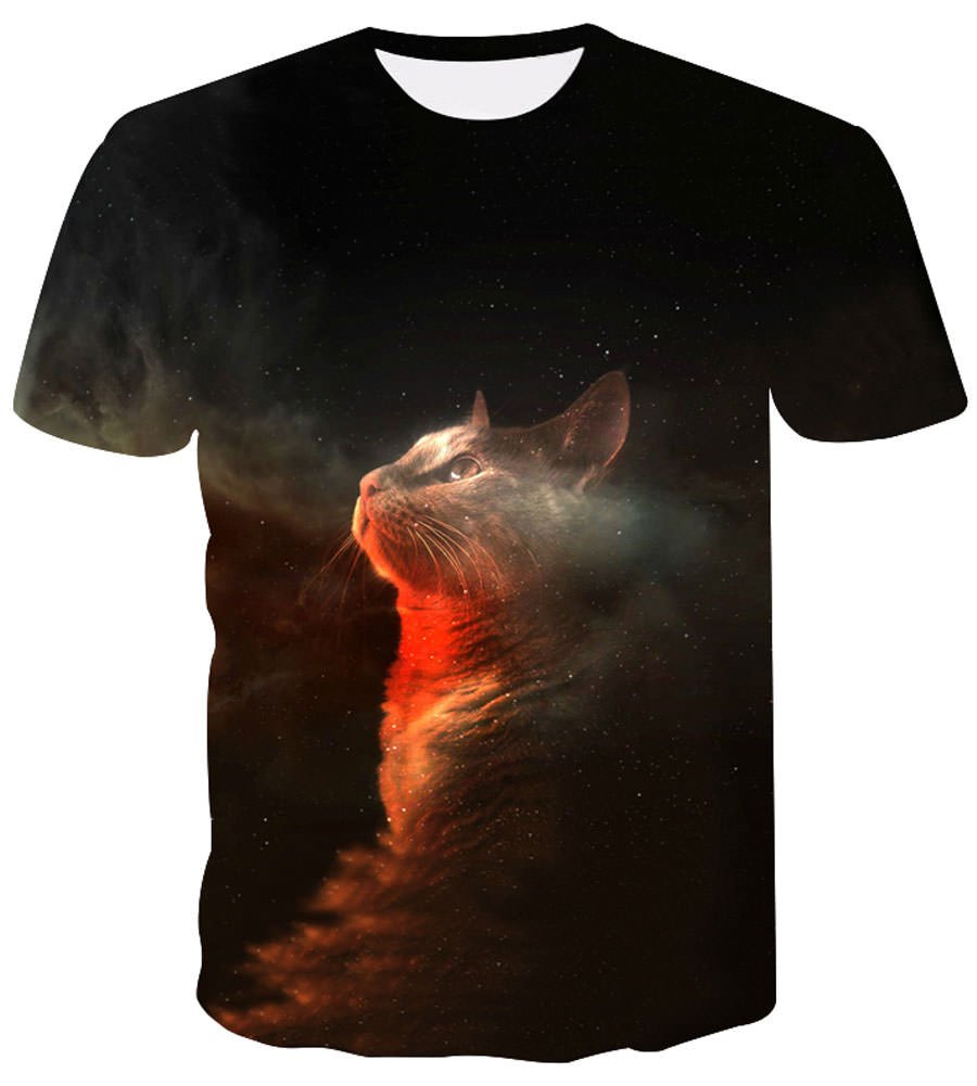 Funny Cat Printed Men's T-Shirt - Cute Animal Graphic Tee for Casual Wear & Hip Hop Style - Perfect for Streetwear, Parties, and Everyday Outfits