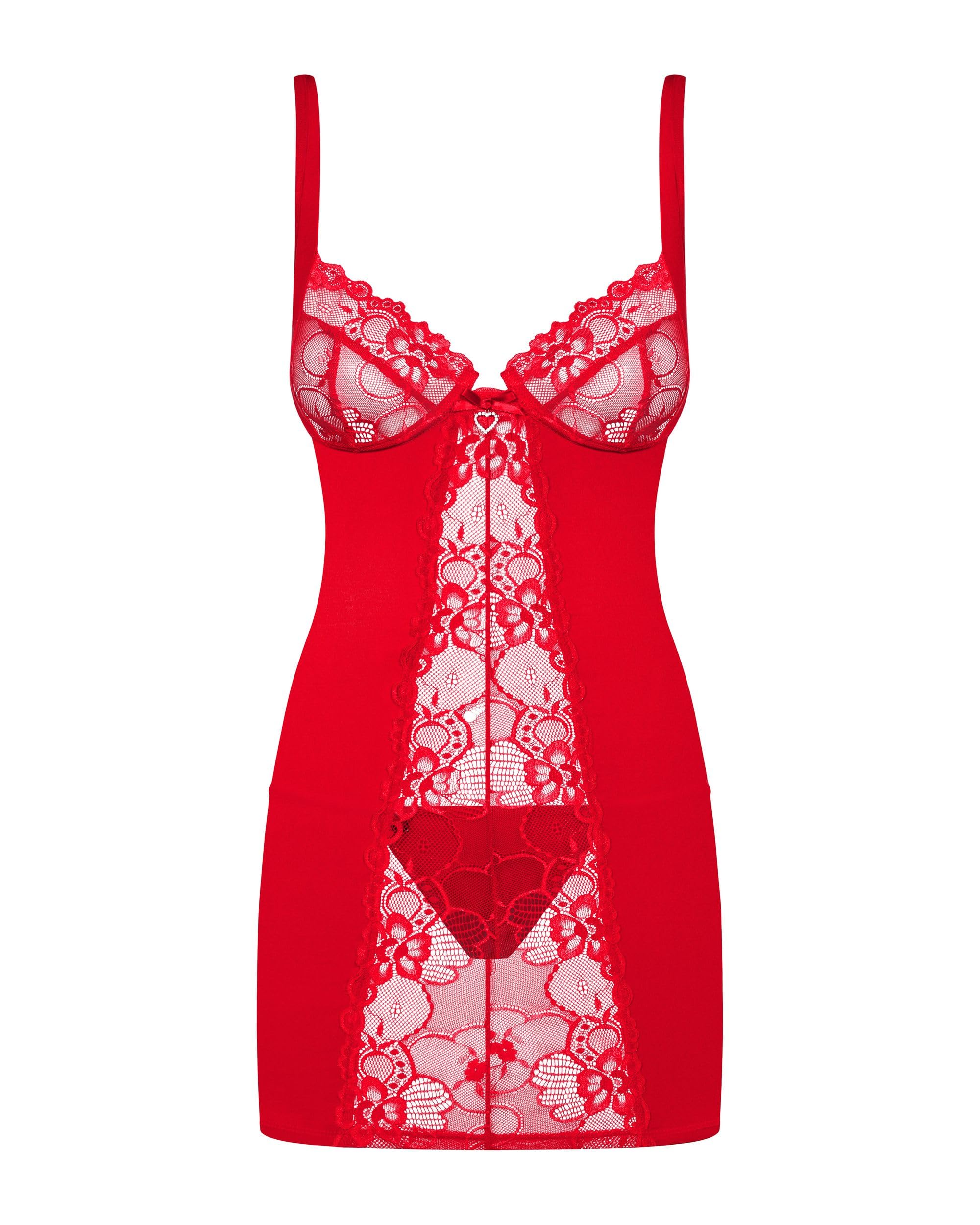 Sexy Red Lace Valentine's Day Babydoll Nightwear with Rhinestone Heart - S/M Size - Romantic Lingerie for Women | Perfect for Anniversary, Honeymoon & Couples Gift
