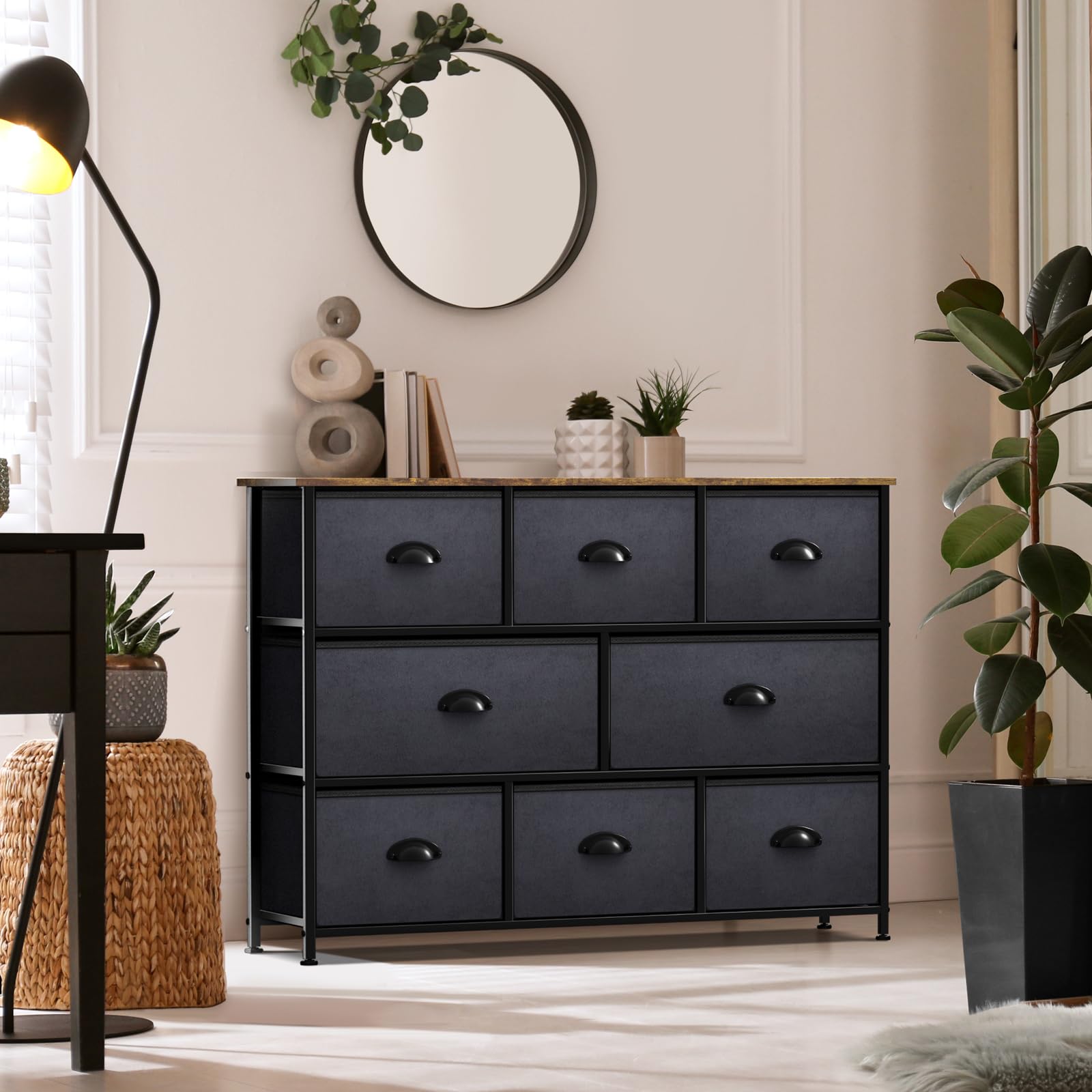 Sorbus 8-Drawer Dresser Organizer - Sturdy Steel Frame & Wood Top Chest with Easy Pull Fabric Bins for Clothes Storage | Perfect for Bedroom, Hallway, Living Room, Nursery & Closet Organization | Space-Saving Furniture for Small Apartments & Dorm Rooms
