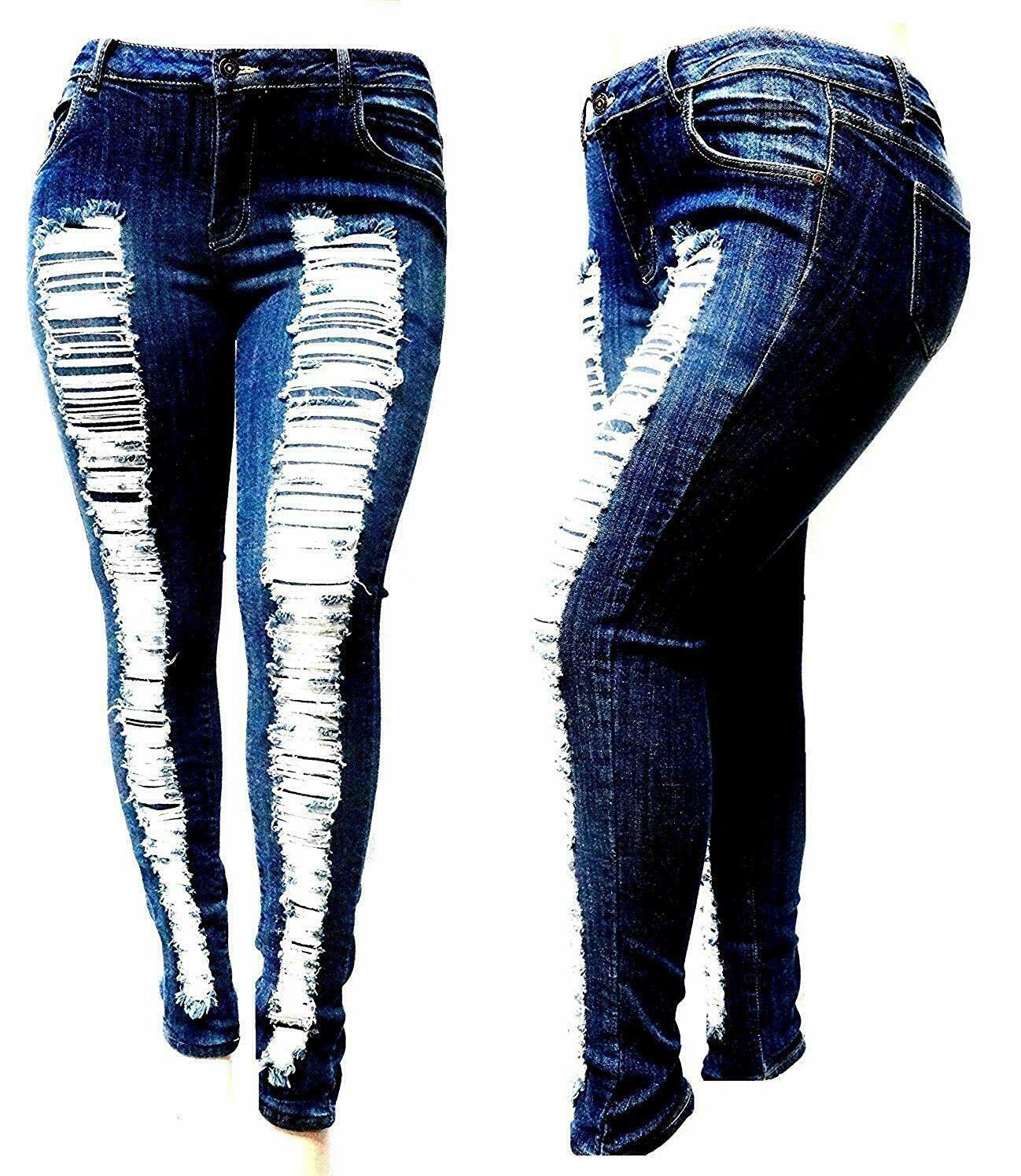 Jack David Women's Plus Size Stretch Skinny Jeans - Ripped Distressed Denim Pants for Casual Wear & Street Style | Comfortable High Waist Jeans for Everyday Outfits