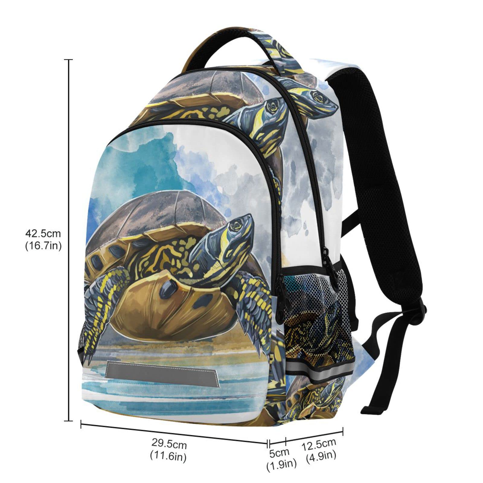 JIPONI Turtle Watercolor Backpack for Girls & Boys - Cute School Bookbag, Travel Laptop Backpack, Daypack with Adjustable Chest Strap - Perfect for School, College, Travel & Outdoor Adventures