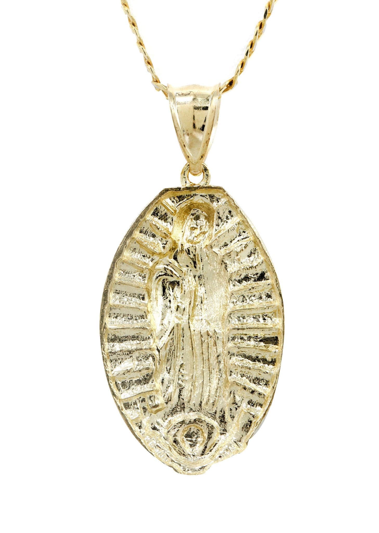 10K Yellow Gold Pave Virgin Mary Pendant Necklace - 9 Grams | Religious Jewelry for Women, Gifts for Baptism, First Communion & Christmas