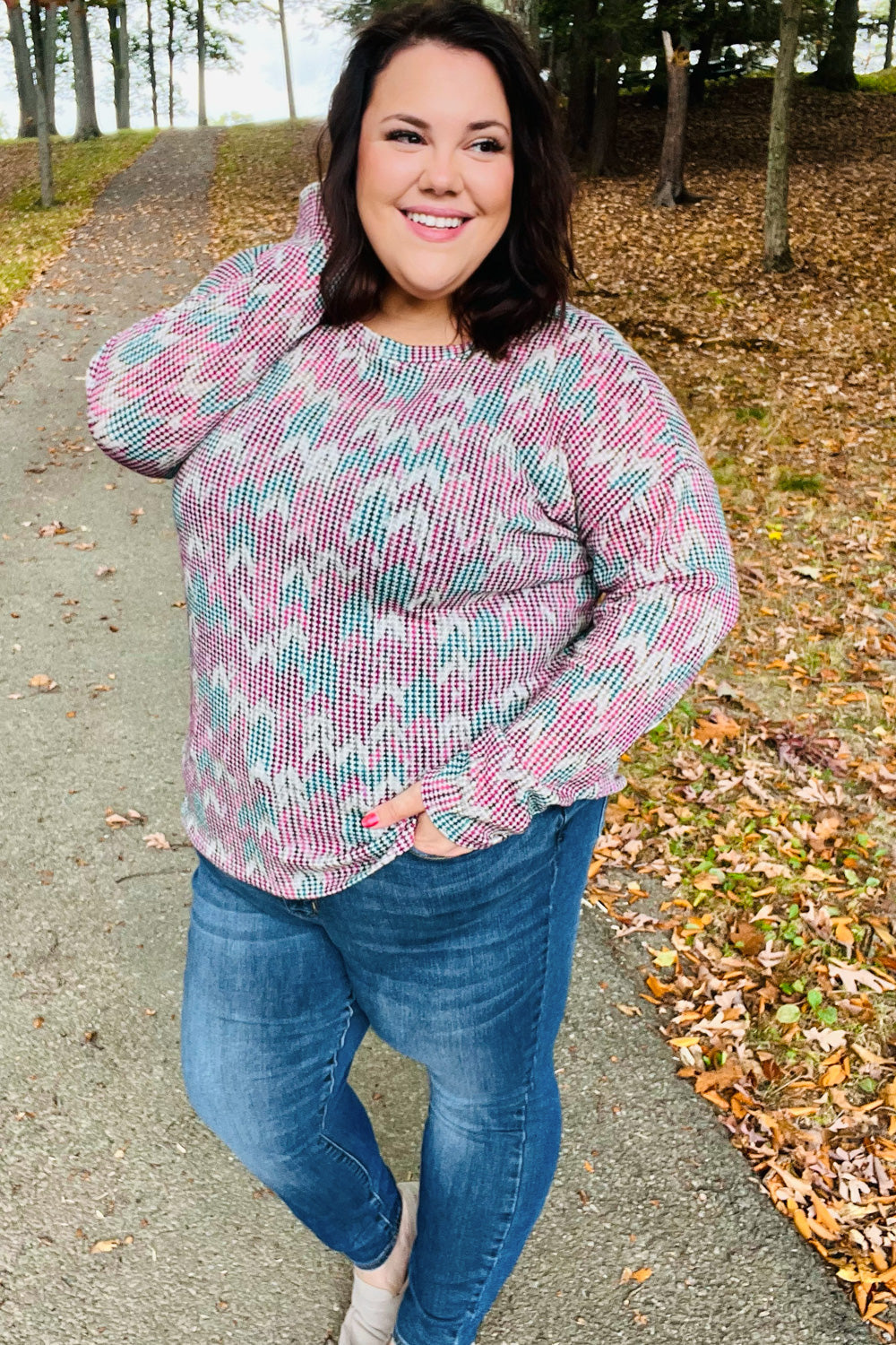 Vintage Two-Tone Knit Top for Women - Magenta & Teal Retro Pullover Sweater | Perfect for Casual Outfits, Fall Layering & Boho Fashion