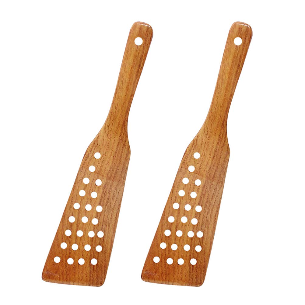 2-Pack Wooden Spatulas for Cooking - Natural Wood Non-Stick Kitchen Turner & Flipper - Perfect for Pancakes, Eggs, Stir-Frying and Sauteing - Eco-Friendly Wooden Cooking Utensil Set