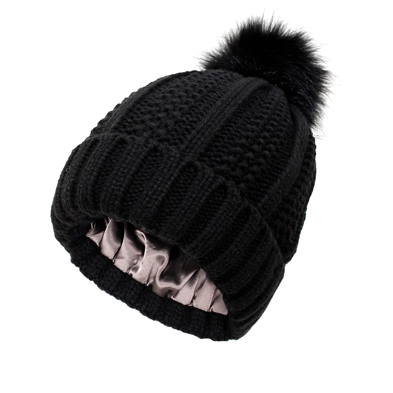 Kids & Women's Knitted Winter Hat with Faux Fur Pom Pom - Warm Beanie for Girls and Ladies - Perfect for Cold Weather, Outdoor Activities, and Fashion Accessories