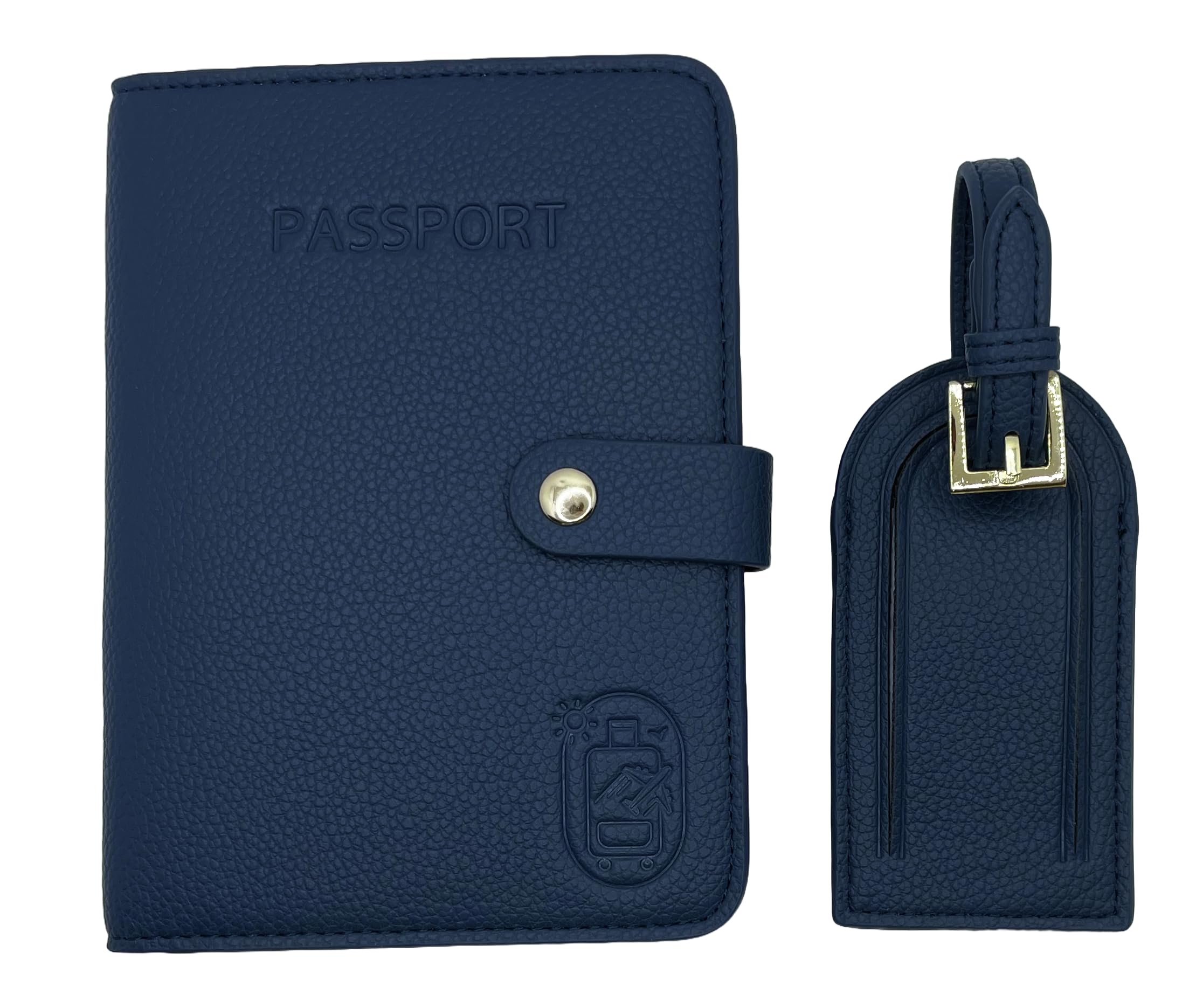 RFID Blocking Passport Holder with AirTag Slot - Genuine Faux Leather Travel Wallet for Women & Men - Secure Luggage Tag Included - Navy Blue - Perfect for International Travel & Business Trips