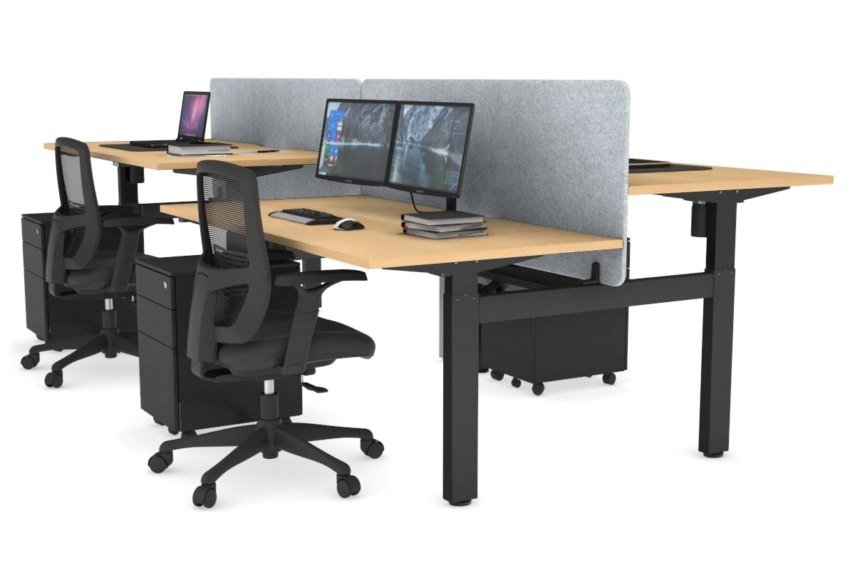 Adjustable 4-Person H Bench Workstation with Black Frame [1600L x 800W] - Perfect for Office, Coworking Spaces & Home Offices