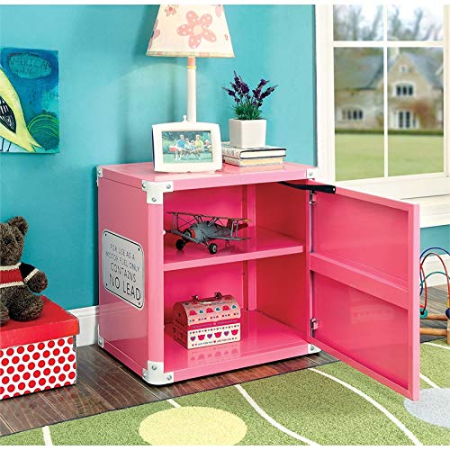 FOA Ramirez 3-Piece Pink Metal Youth Bedroom Set - Twin Bed, Nightstand & Wardrobe | Modern Girls Room Furniture | Perfect for Teen Bedrooms, Dorm Rooms & Small Spaces