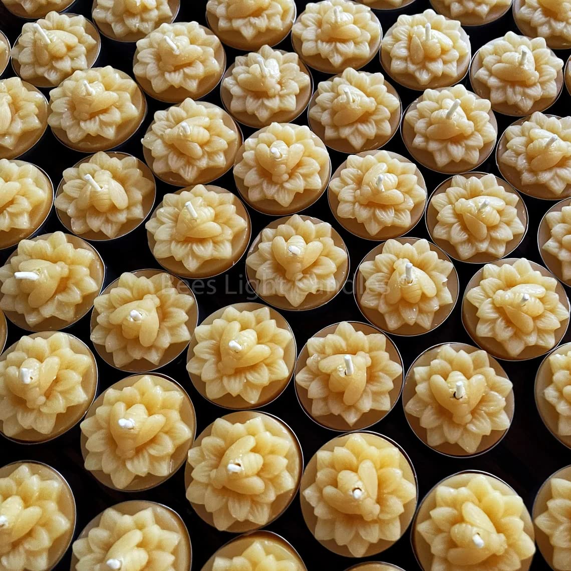 Natural Beeswax Tealight Candles with Honeybee Flower Design - 200 Pack Bulk All-Natural Beeswax Tea Lights for Home Decor, Wedding Centerpieces, Aromatherapy & Relaxation