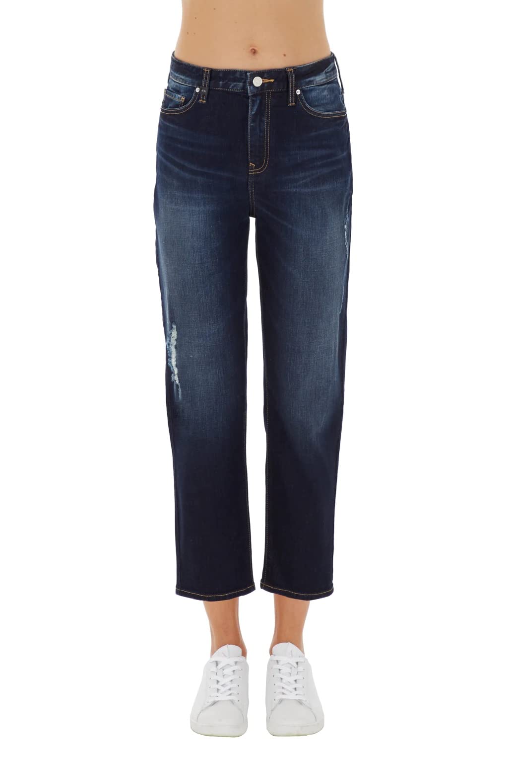 ARMANI EXCHANGE Women's High Waisted Cropped Boyfriend Jeans - Distressed Denim Pants for Casual Outfits & Street Style Fashion