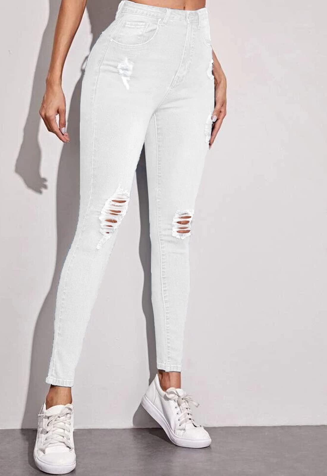Metietila Women's Ripped Mid Rise Stretch Skinny Jeans - Distressed Denim Pants for Casual Wear & Street Style Fashion