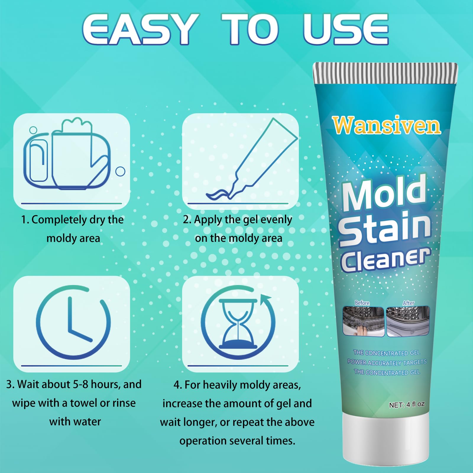 Wansiven Mold Remover Gel - Powerful Black Mold & Stain Remover for Kitchen, Bathroom, Tiles & Sink (120g) | Deep Cleaning Formula | Eliminates Tough Stains & Mildew | Ideal for Shower, Bathtub & Grout Cleaning