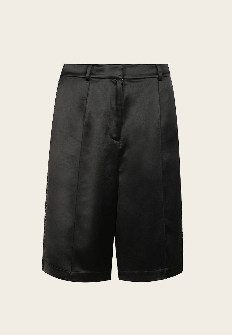 Black Satin Knee-Length Shorts for Women - Comfortable & Stylish Summer Casual Wear - Perfect for Workouts, Lounging & Outdoor Activities