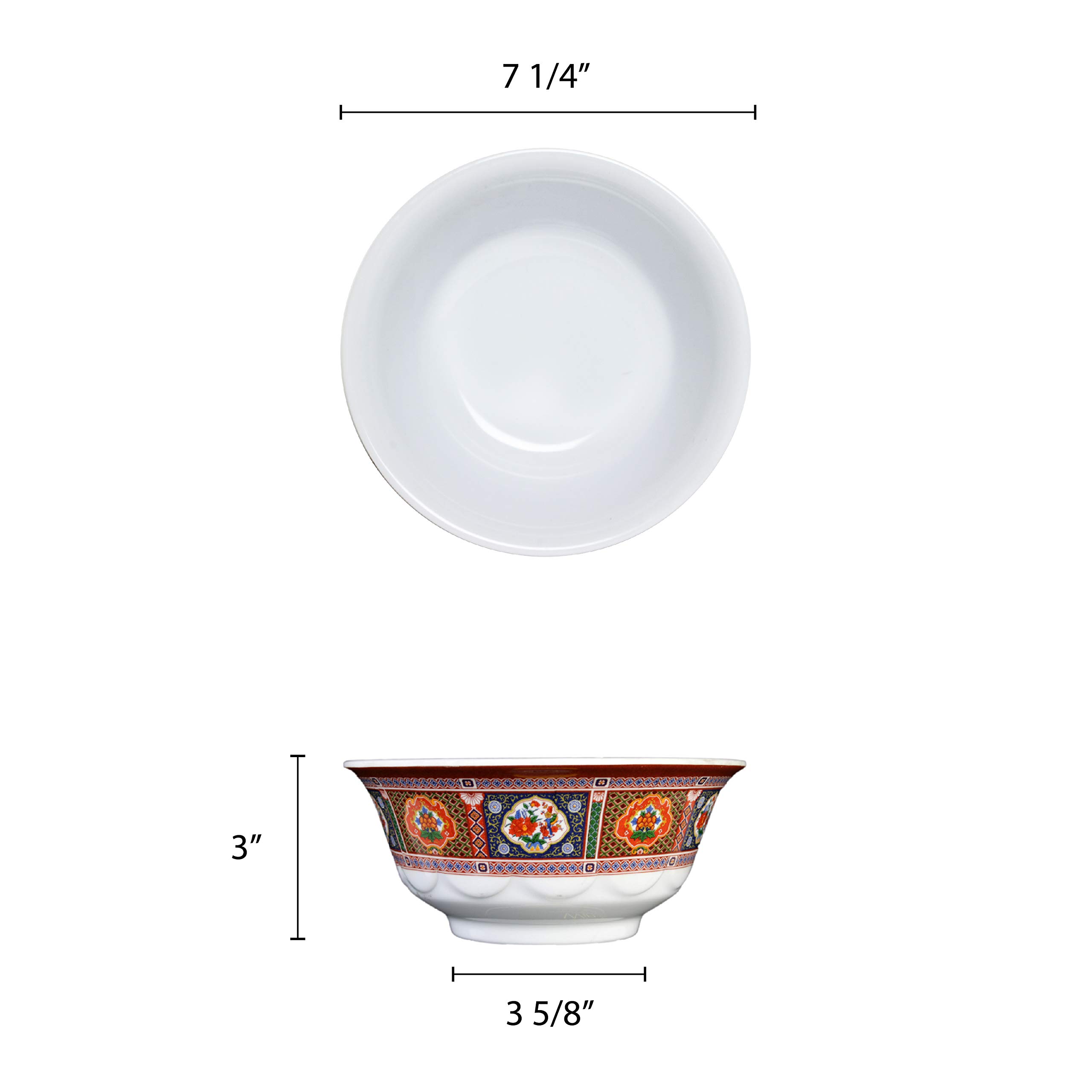Peacock Melamine Dinnerware Set - 34 oz Scalloped Bowl (7.25 Inch) - Pack of 12 - Durable & Lightweight for Outdoor Dining, Picnics, and Pool Parties
