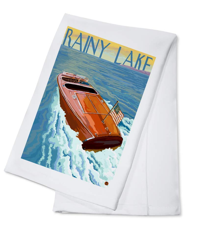 Rainy Lake Ontario Canada Wooden Boat Cotton Tea Towel - Decorative Hand Towel for Kitchen & Home Decor - Perfect for Dish Drying, Gift Giving & Cabin Decor