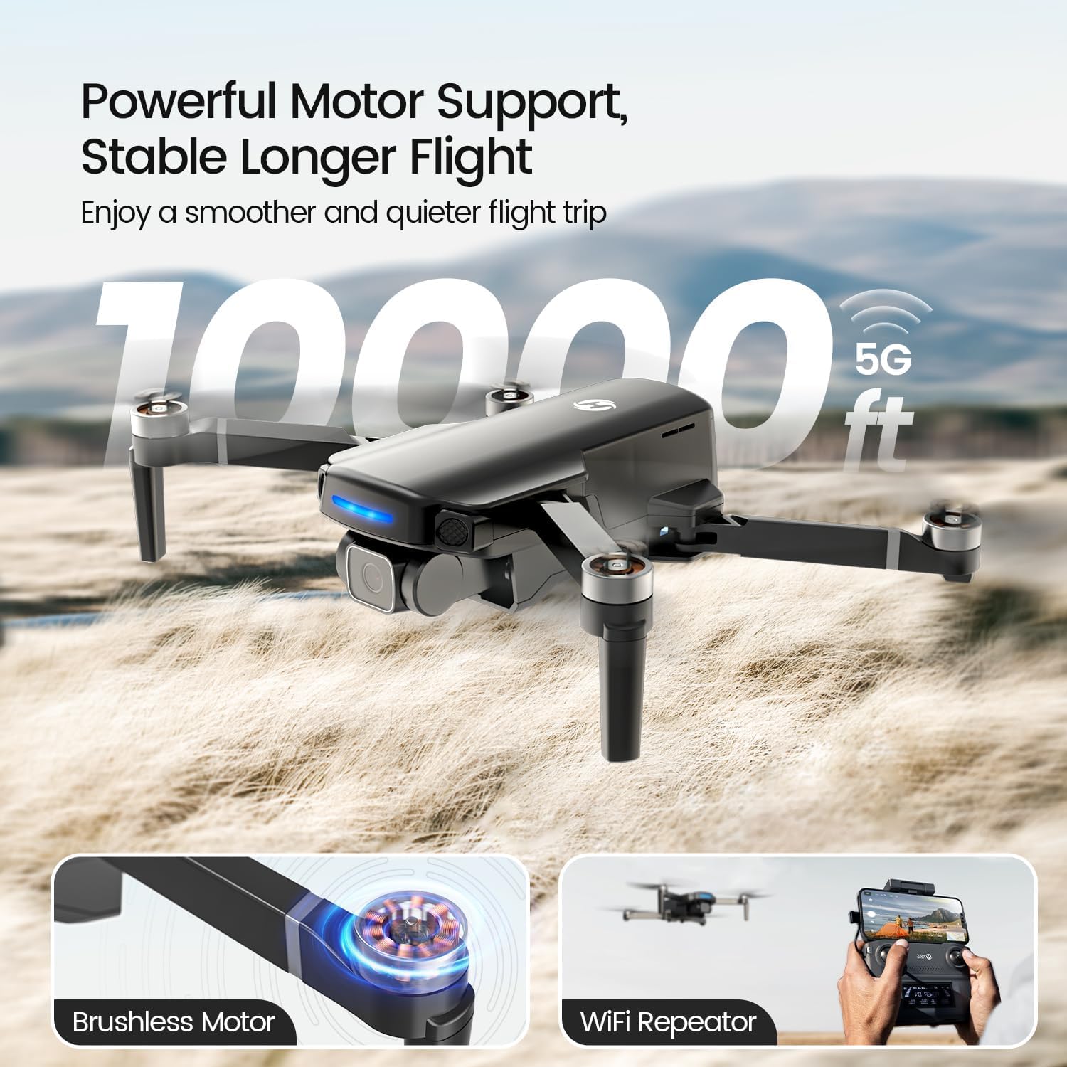 Holy Stone 4K GPS Drone with Camera for Adults - 249g Foldable Quadcopter, 3 Batteries (60 Min Flight), 10000ft Range, Follow Me, Auto Return, Brushless Motor, Beginner Friendly | Aerial Photography, Travel Vlogging, Outdoor Adventures