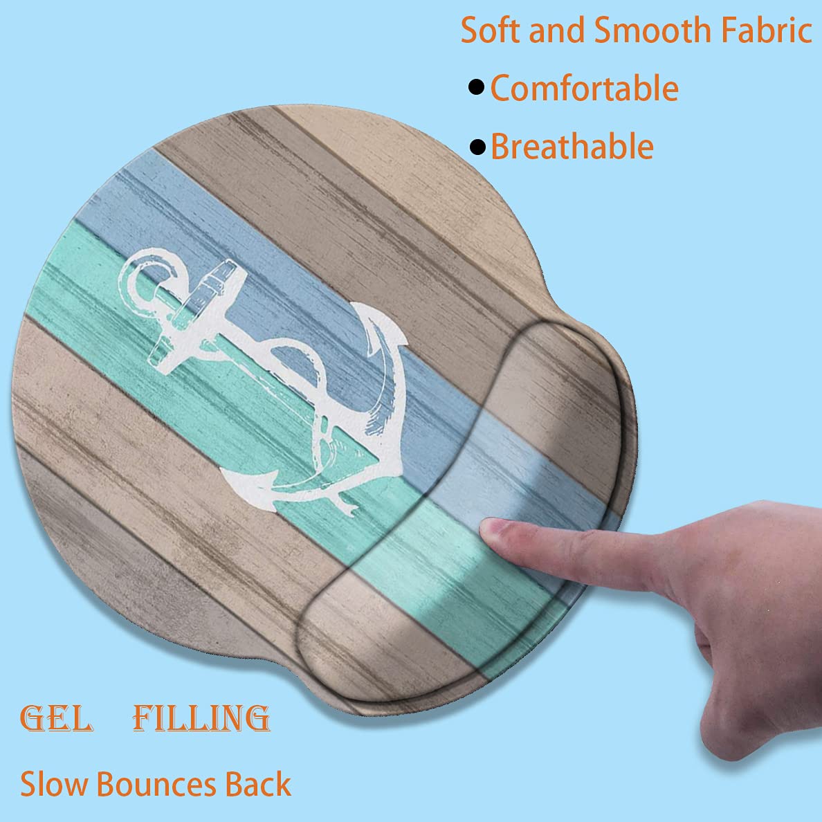 Ergonomic Gaming Mouse Pad with Wrist Rest Gel - Non-Slip PU Base & Smooth Surface - Comfortable & Durable for Office & Home Use - Beach Wood Nautical Anchor Design - Perfect for PC Gaming, Workstations & Home Desktops
