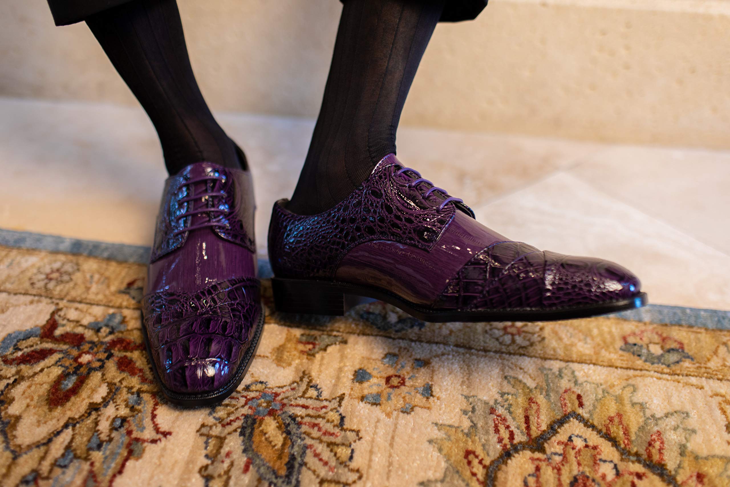 Bolano Bandit Men's Cap Toe Oxford Dress Shoes | Alligator Print Formal Shoes | Croc Folded Oxfords for Business, Weddings & Special Occasions