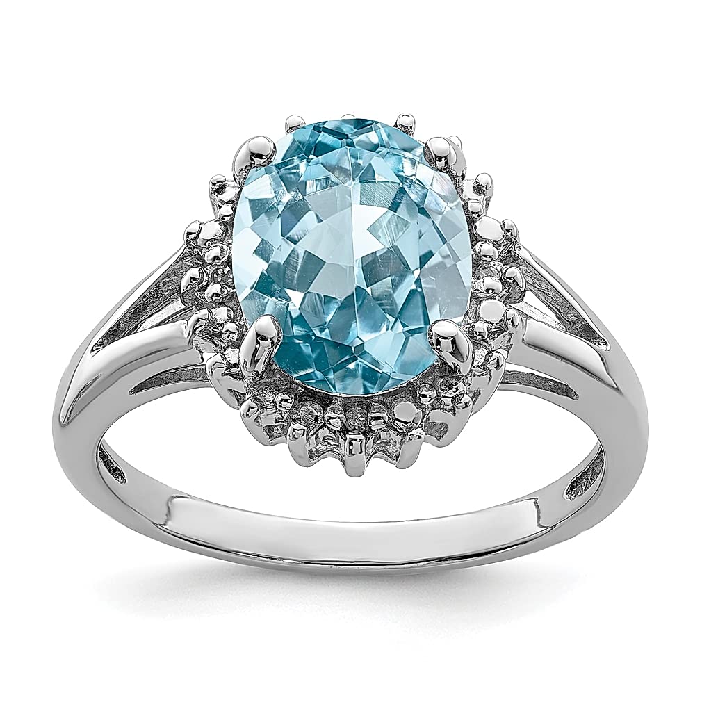 925 Sterling Silver Swiss Blue Topaz & Diamond Band Ring for Women - Elegant Gemstone Fine Jewelry, Perfect Gift for Her - Ideal for Weddings, Anniversaries & Special Occasions