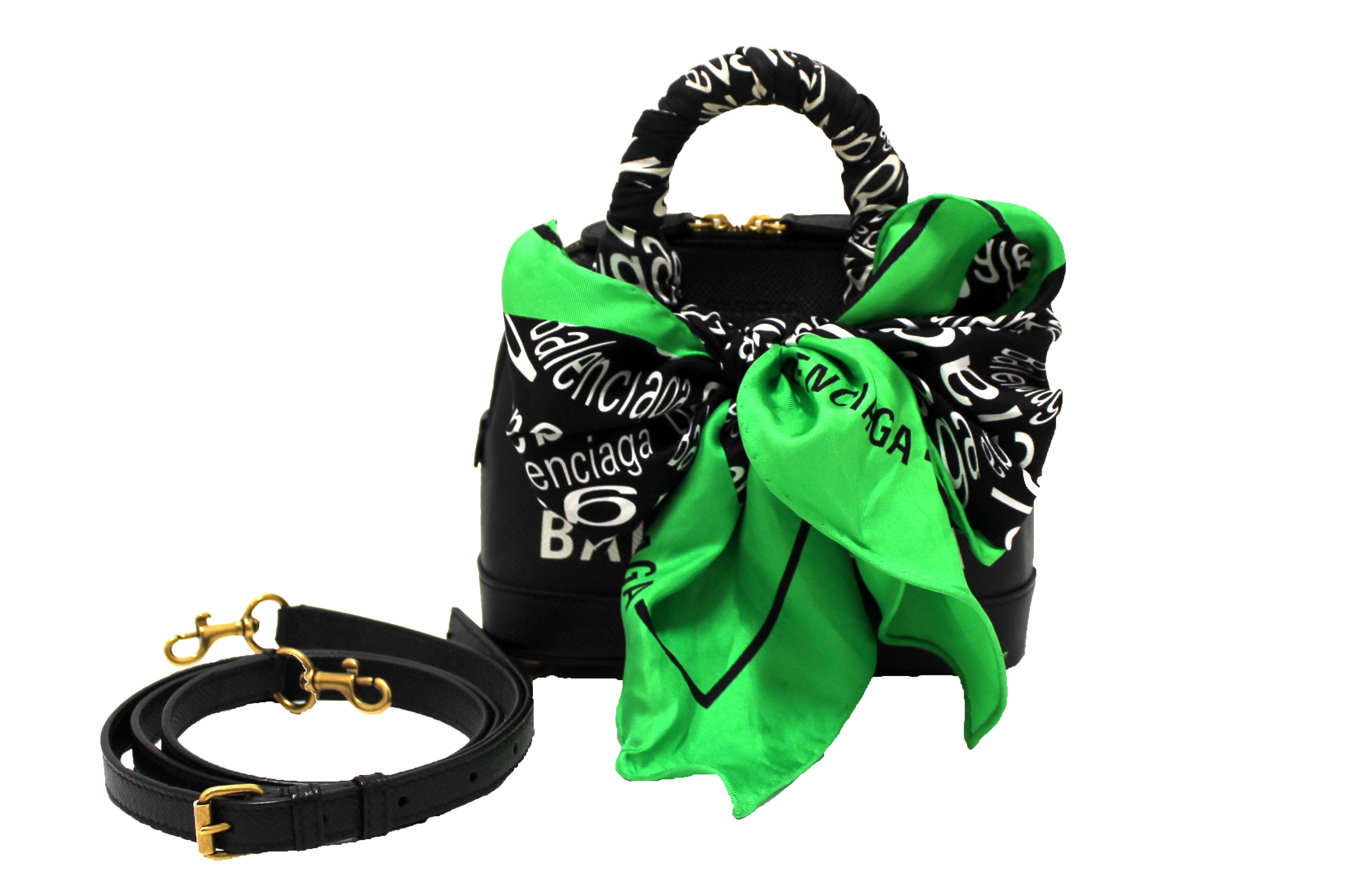 Balenciaga Black Grained Calfskin XXS Ville Top Handle Bag with Scarf - Luxury Designer Handbag for Women, Perfect for Evening Events & Special Occasions
