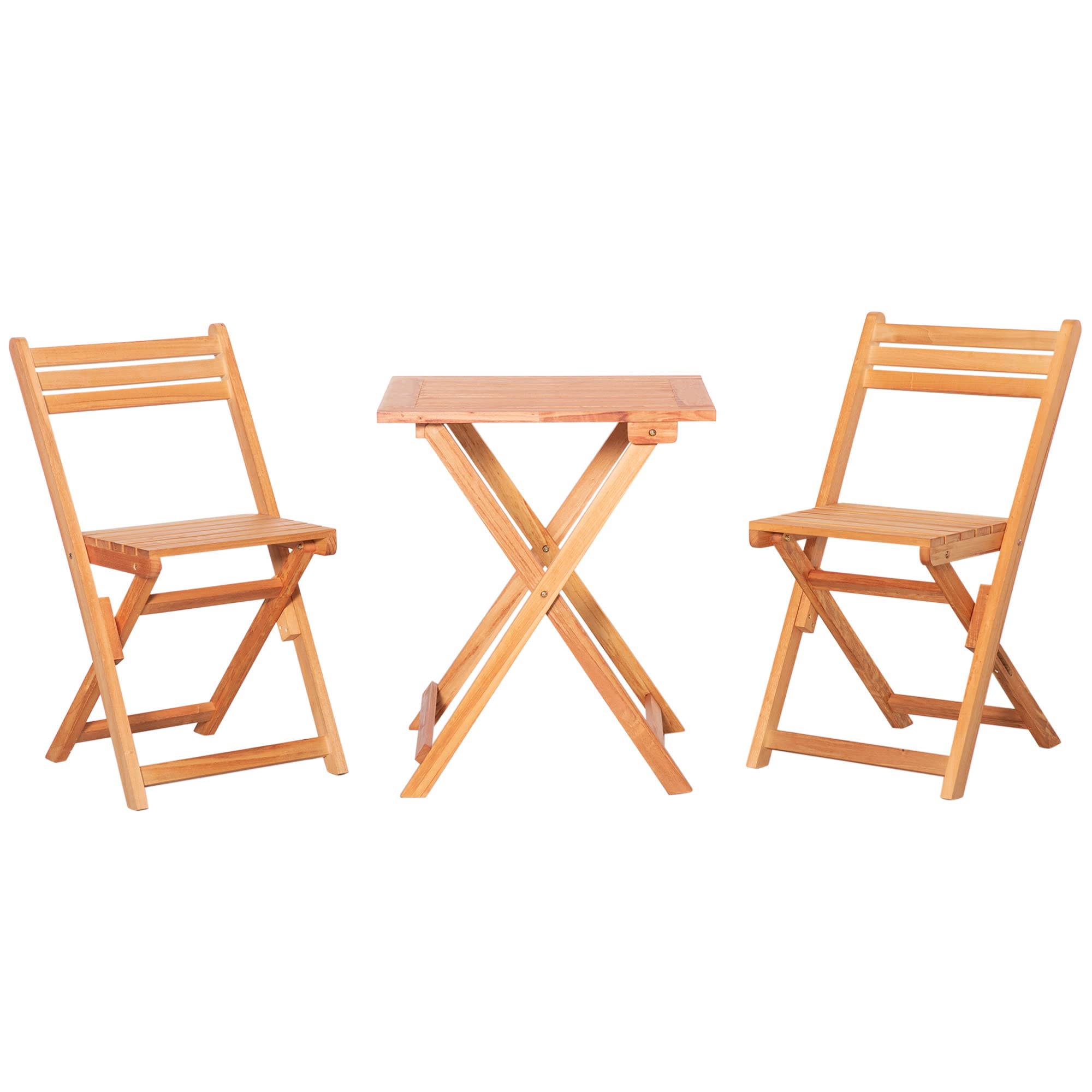 Outsunny 3-Piece Folding Patio Bistro Set - Teak Wood Outdoor Chairs & Table - Garden Dining Furniture for Poolside, Balcony, Deck, Backyard - Perfect for Outdoor Entertaining & Relaxation