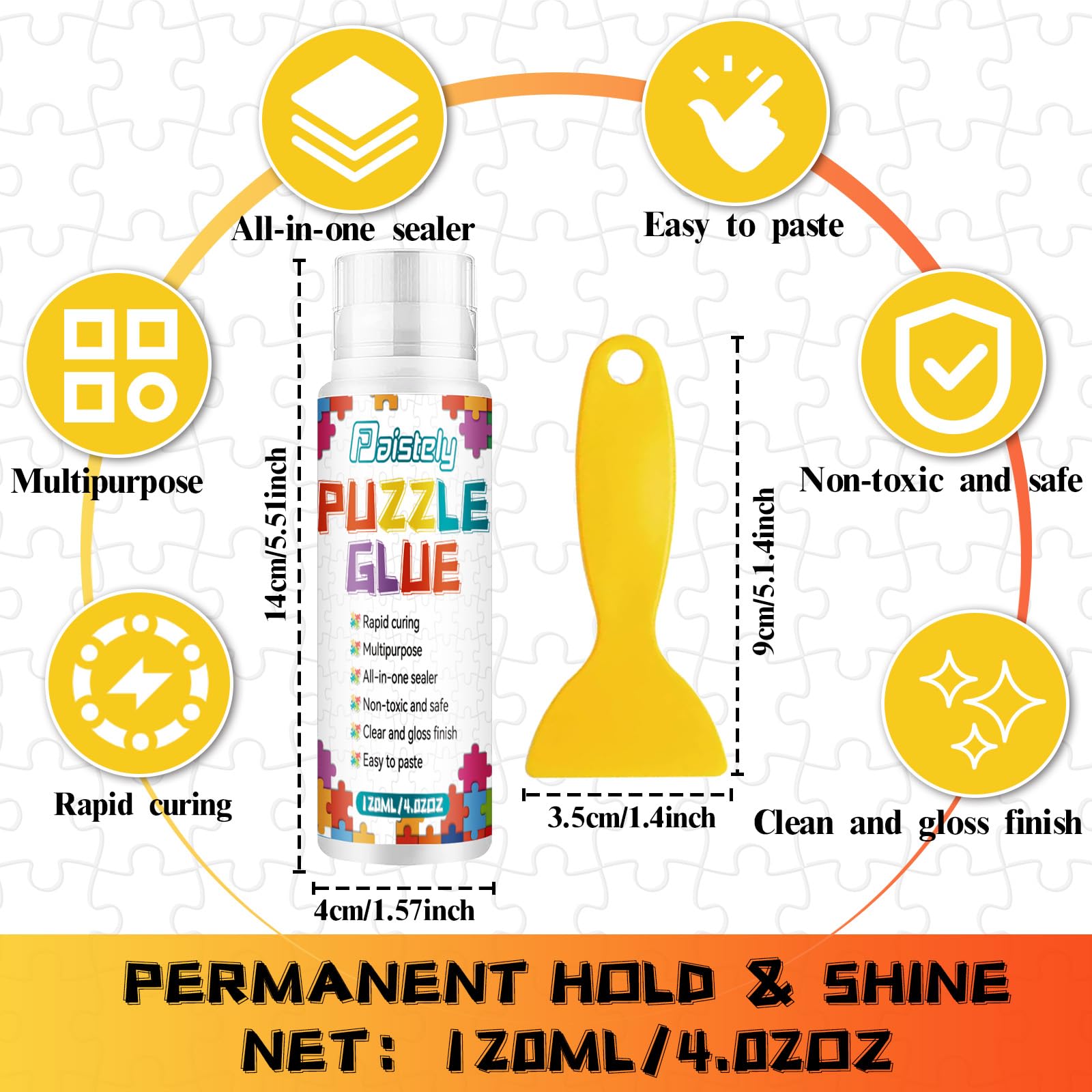 Premium Puzzle Glue Kit with Sponge Head Applicator - Permanent Adhesive for Jigsaw Puzzles, Diamond Painting & DIY Crafts - Non-Toxic, Clear Drying & High Shine Finish - Perfect for Framing, Preserving Artwork & Craft Projects