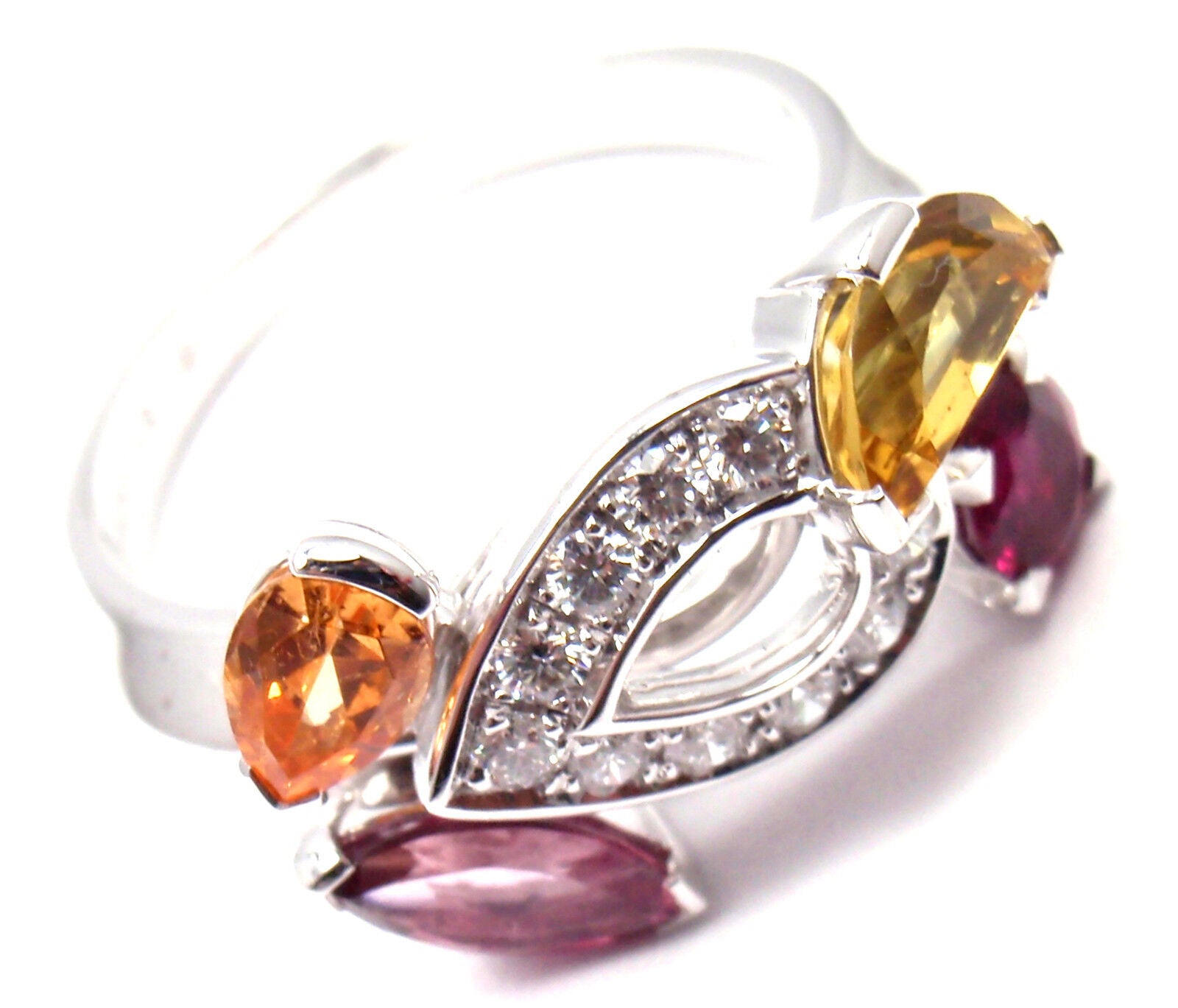 Authentic CARTIER Sorbet 18k White Gold Diamond Tourmaline Sapphire Ring - Size 50 (US 5.25) | Luxury Jewelry for Women, Perfect for Weddings, Anniversaries & Special Occasions